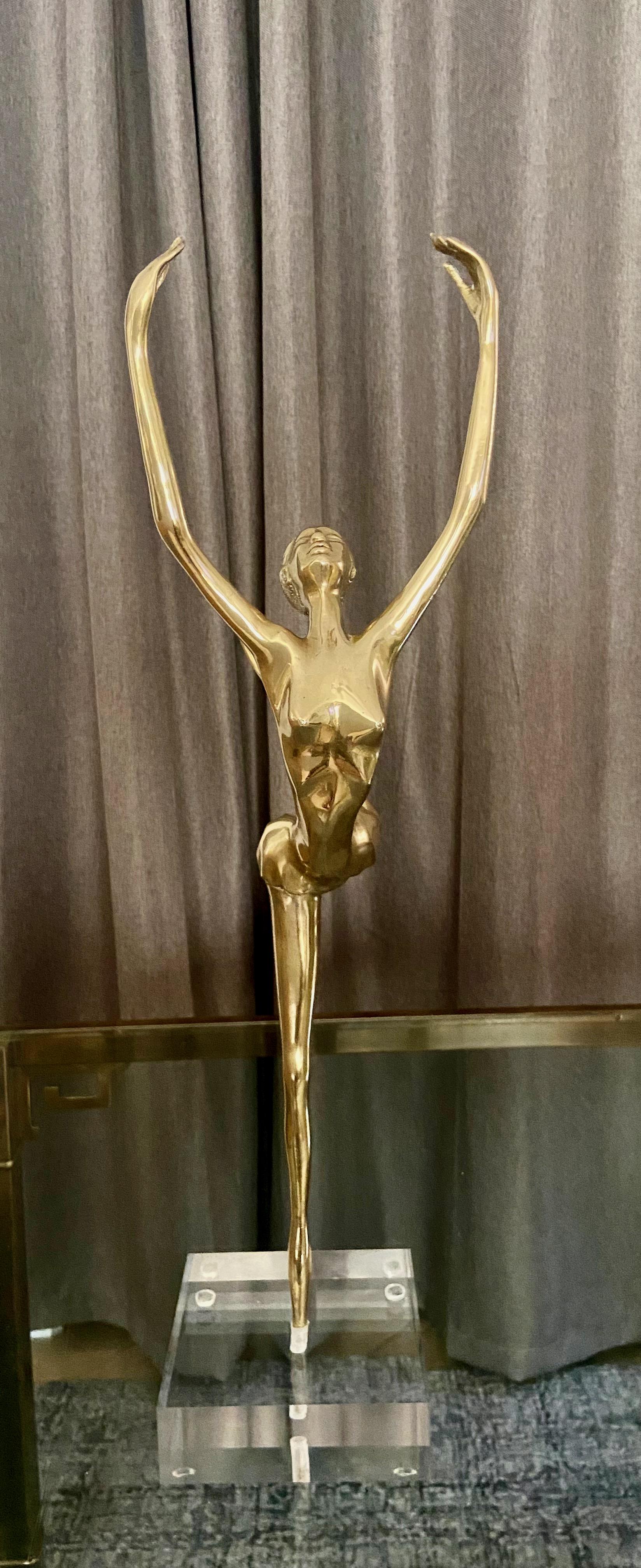European Large Ballerina Dancer Brass Statue, 1920s For Sale