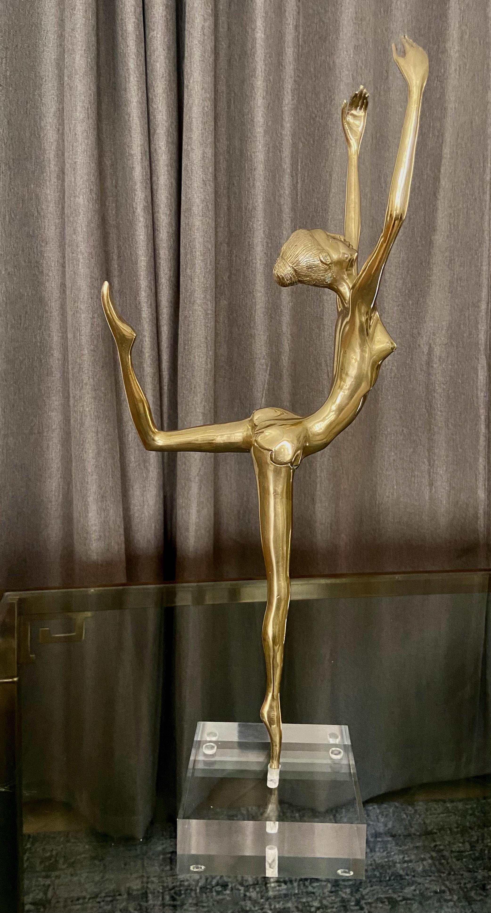 Early 20th Century Large Ballerina Dancer Brass Statue, 1920s For Sale