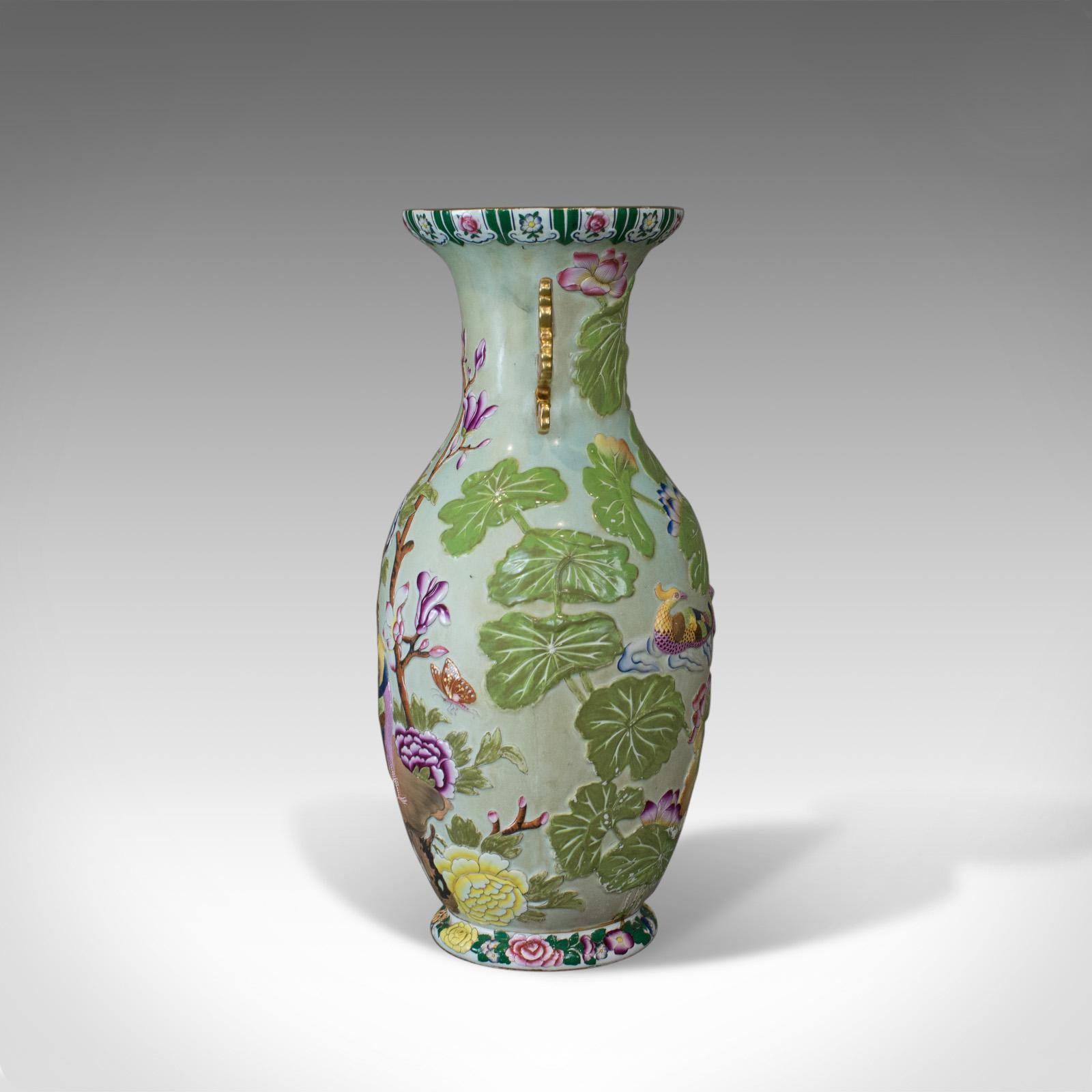 Chinese Export Baluster Vase, Oriental, Ceramic, Urn, Floral, Foliate Decoration 20th Century 