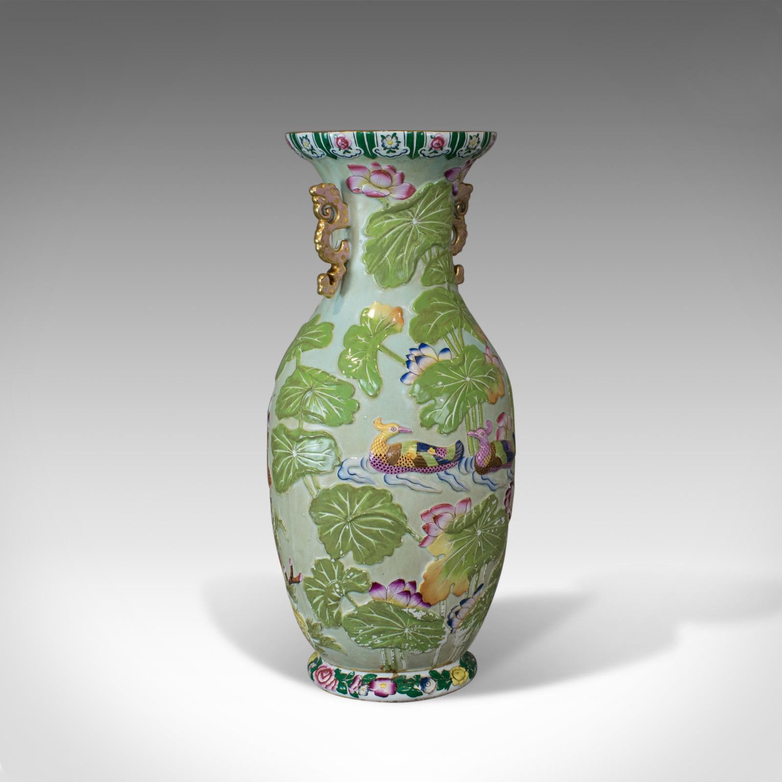 Asian Baluster Vase, Oriental, Ceramic, Urn, Floral, Foliate Decoration 20th Century 