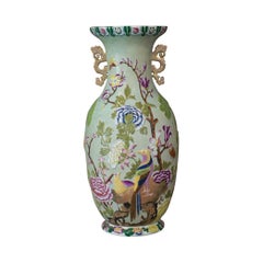 Vintage Baluster Vase, Oriental, Ceramic, Urn, Floral, Foliate Decoration 20th Century 