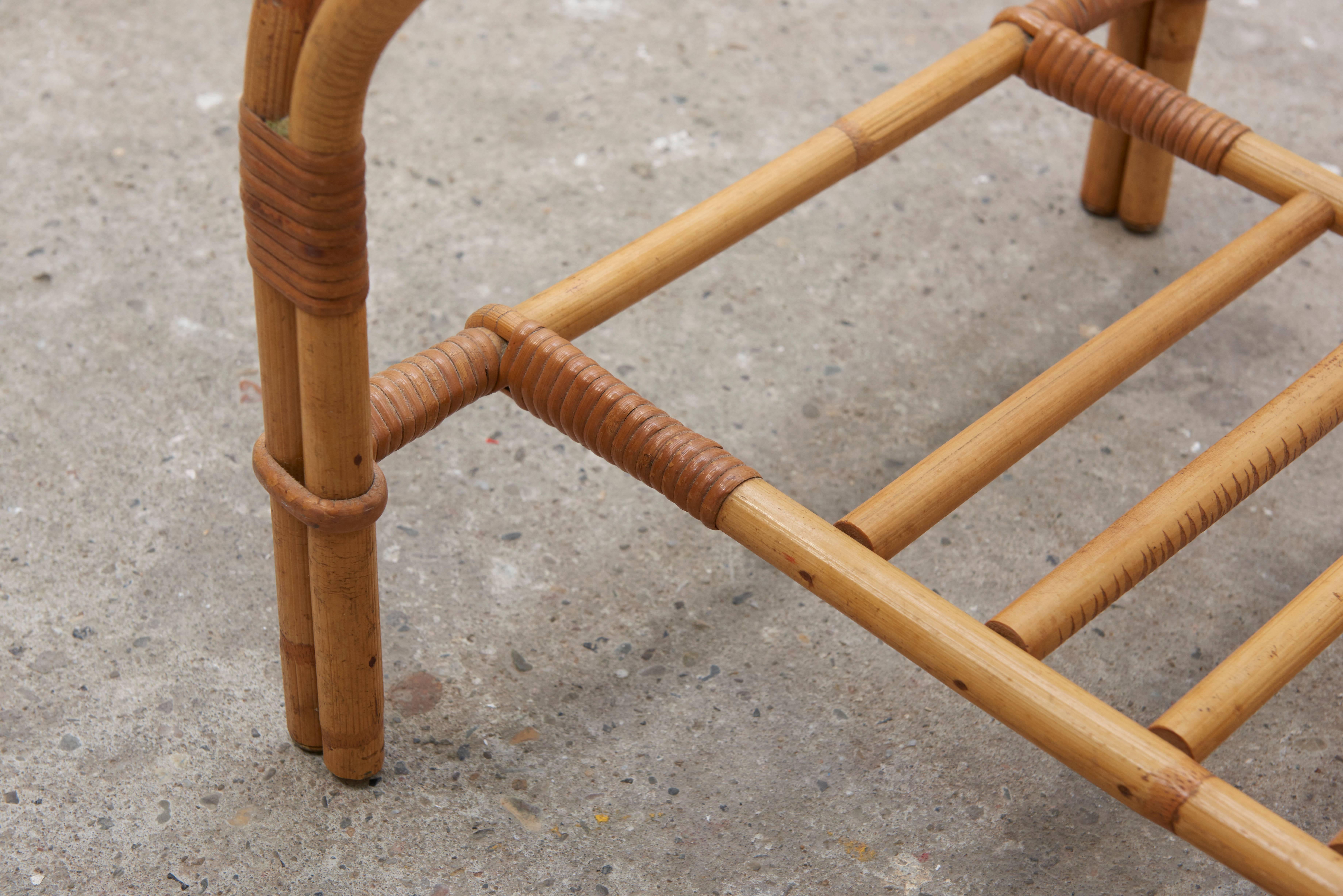 Danish Large Bamboo and Frosted Glass Rectangular Coffee Table by Viggo Boesen, 1950s For Sale