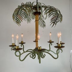 Large Bamboo and Metal Palm Chandelier