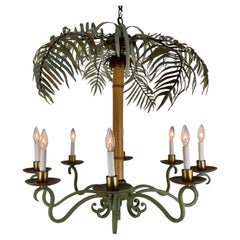 Large Bamboo and Metal Palm Chandelier