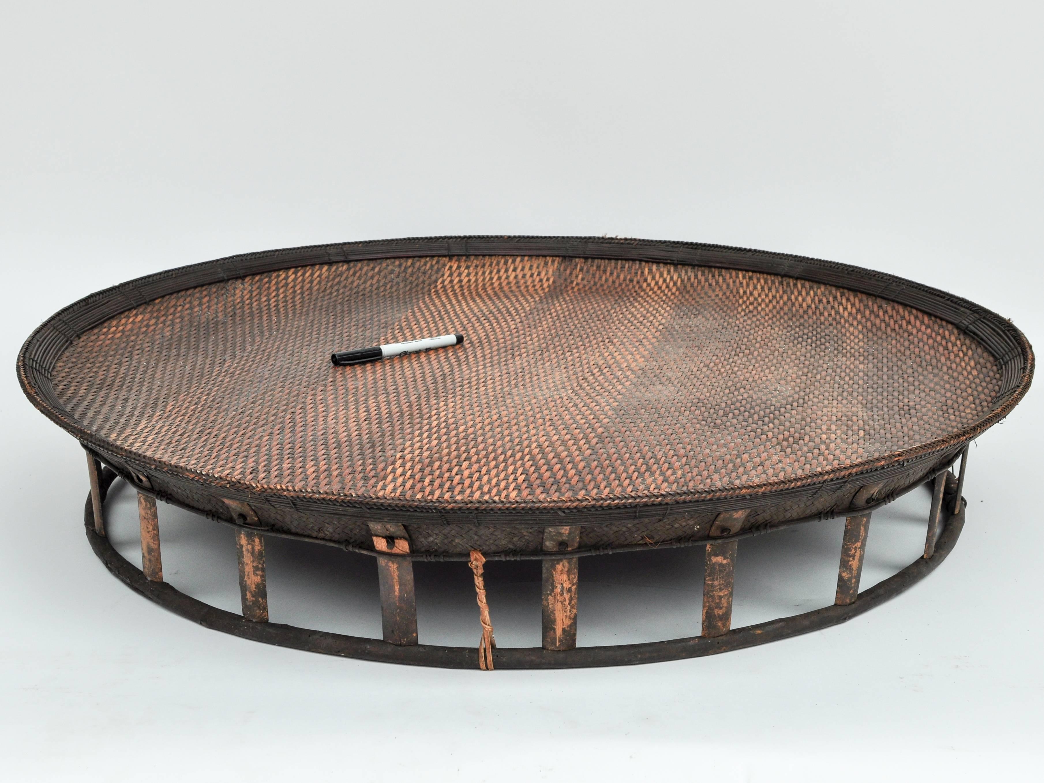 Large Bamboo and Rattan Basket Table or Tray, Laos, Mid-Late 20th Century 8