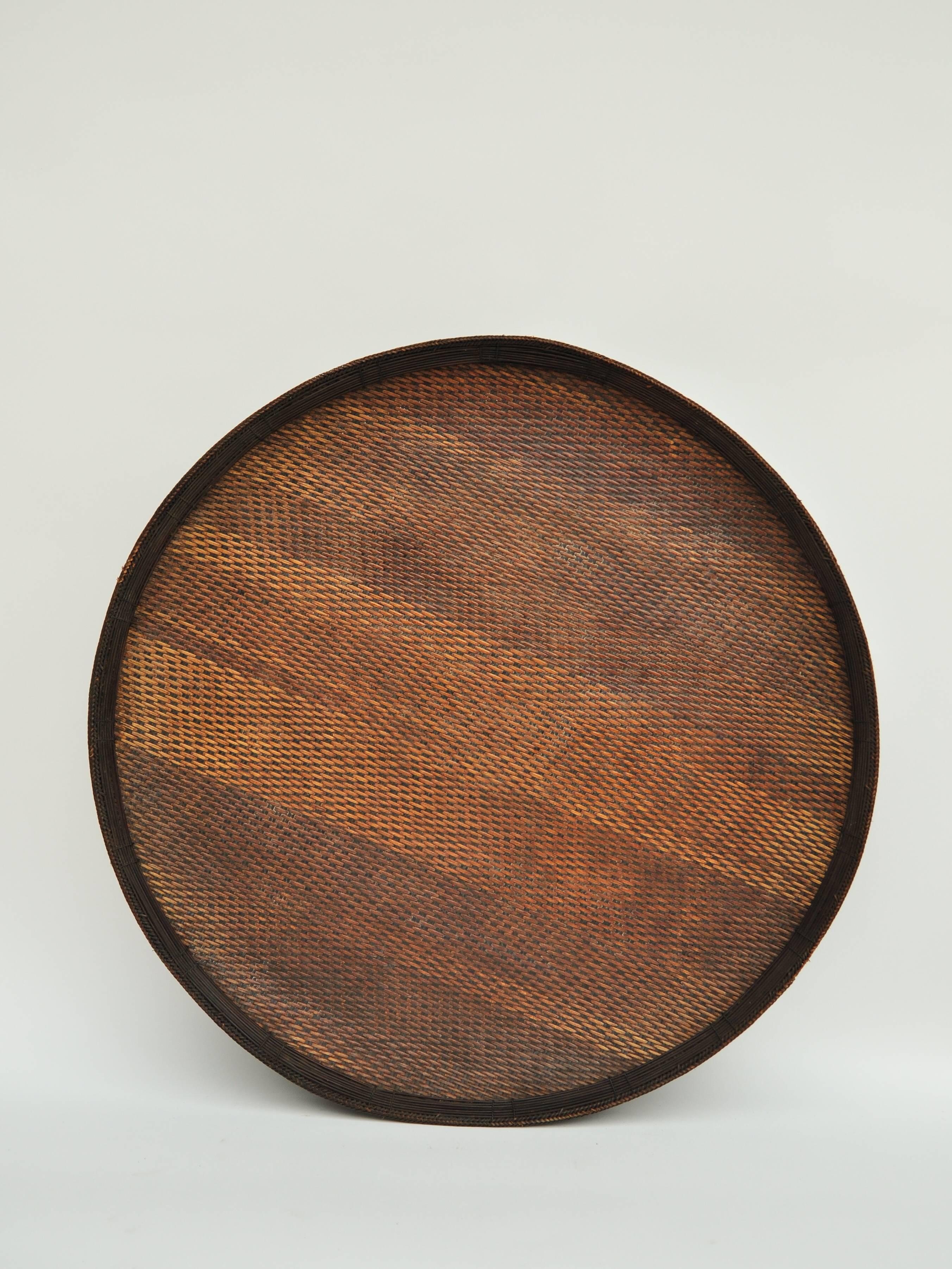 Tribal Large Bamboo and Rattan Basket Table or Tray, Laos, Mid-Late 20th Century