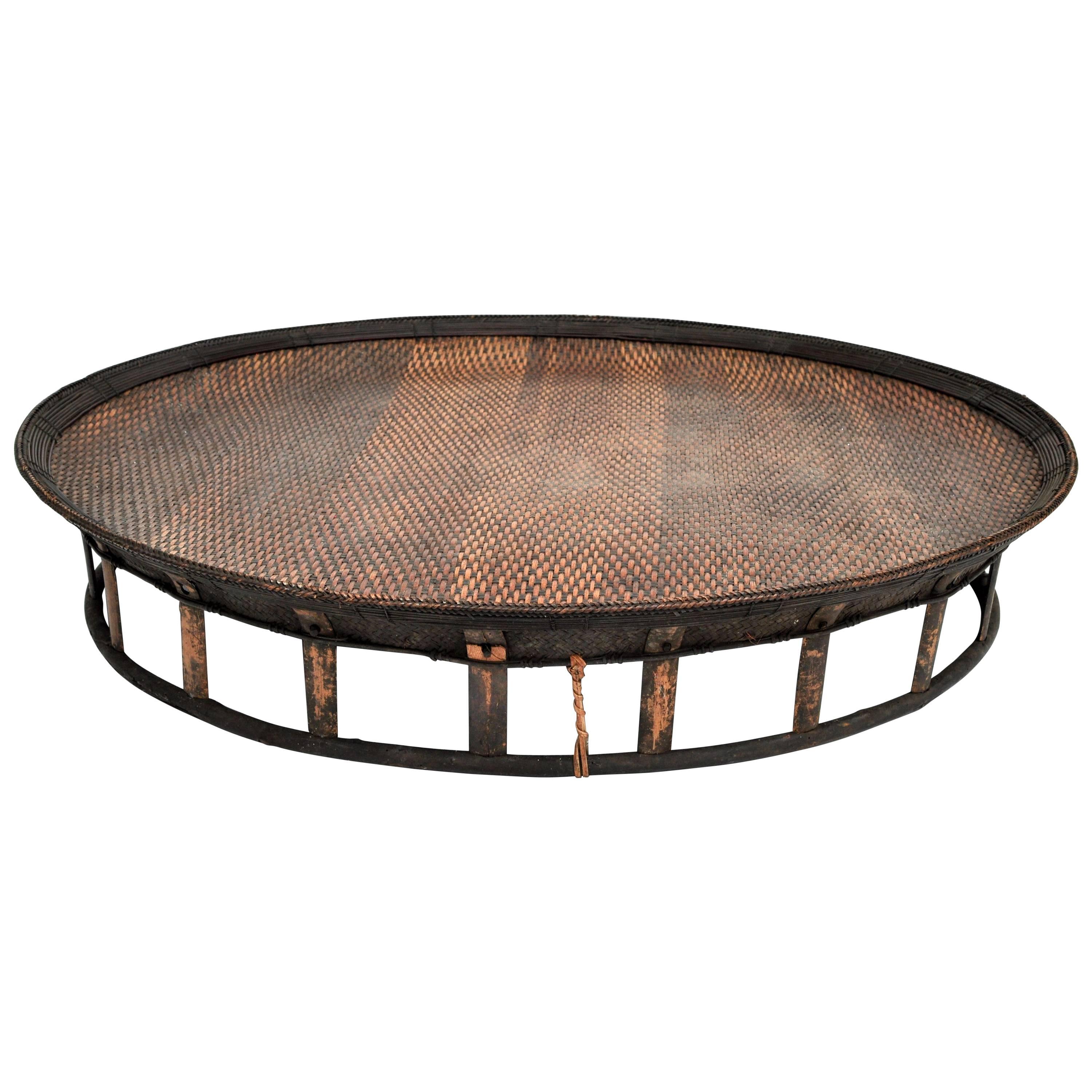 Large Bamboo and Rattan Basket Table or Tray, Laos, Mid-Late 20th Century