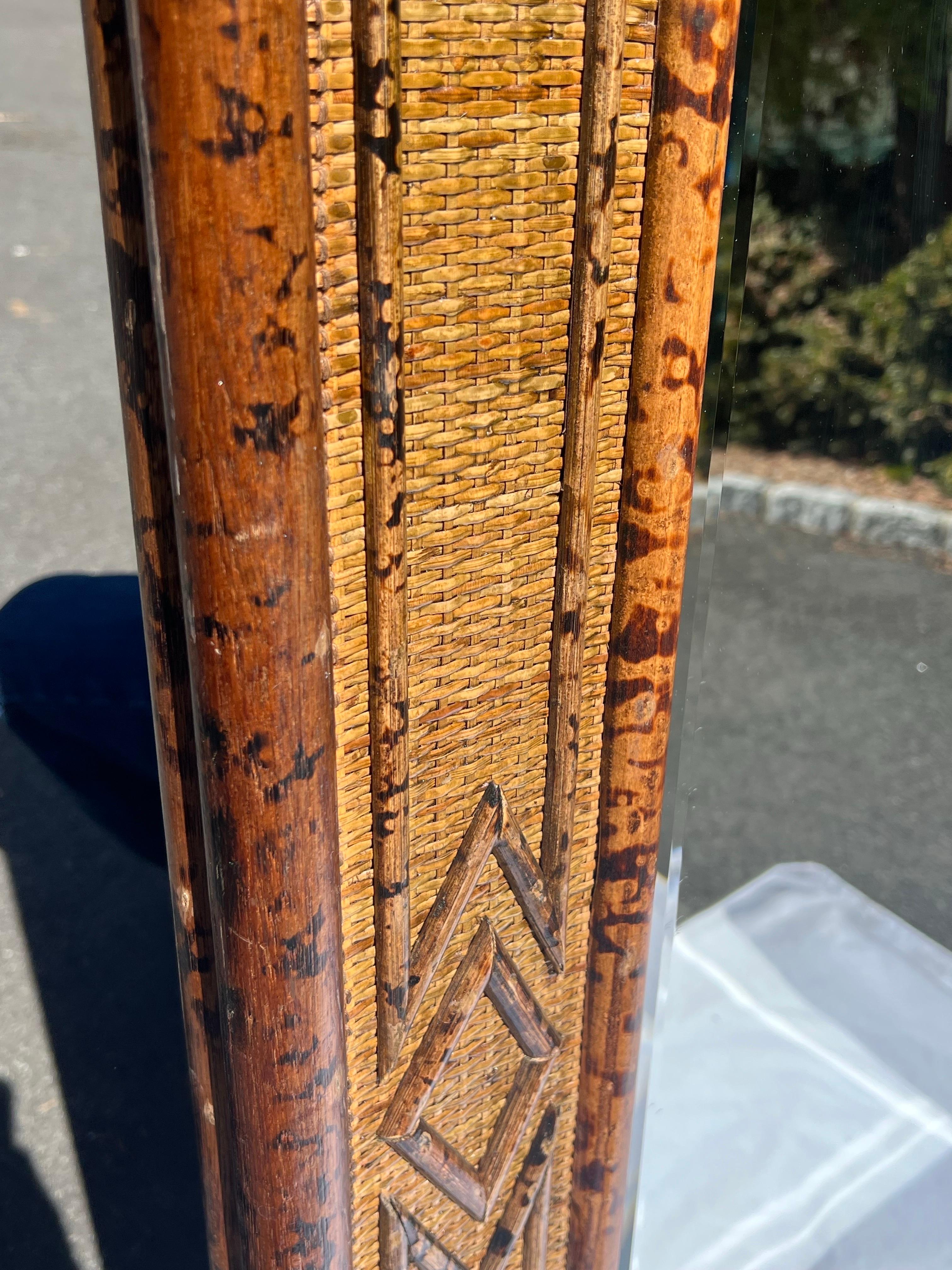 Large Bamboo and Rattan Coastal Beveled Mirror For Sale 12