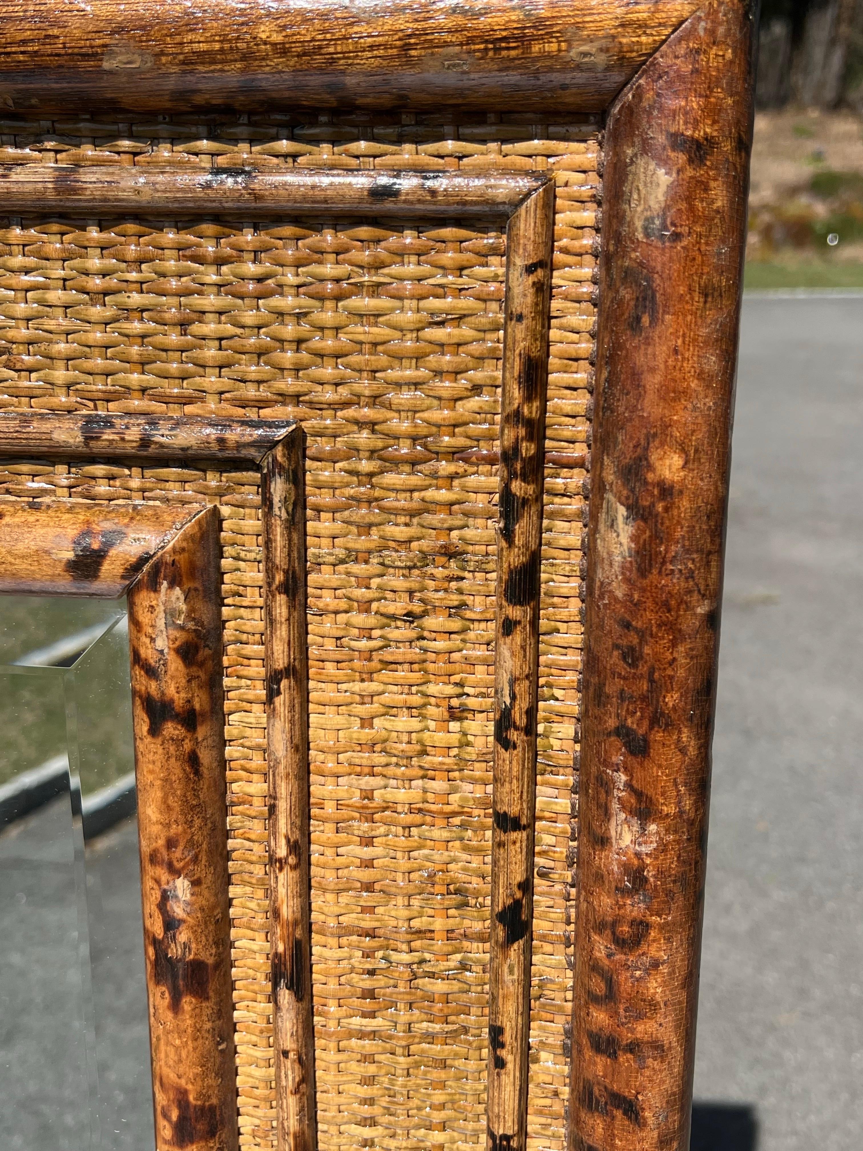 Large Bamboo and Rattan Coastal Beveled Mirror For Sale 13