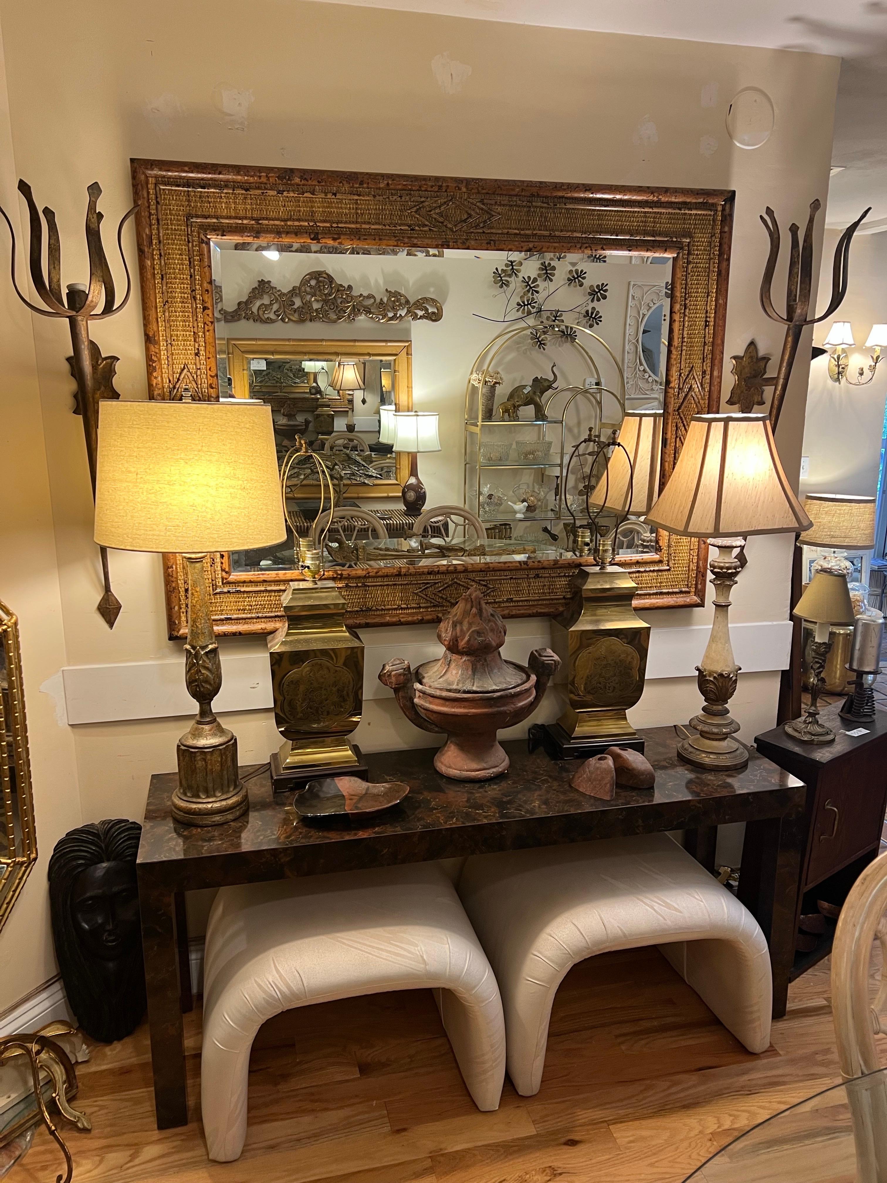 Large Bamboo and Rattan Coastal Beveled Mirror For Sale 17