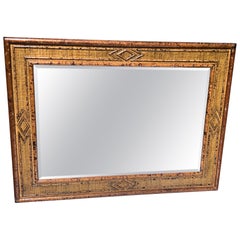 Large Bamboo and Rattan Coastal Beveled Mirror