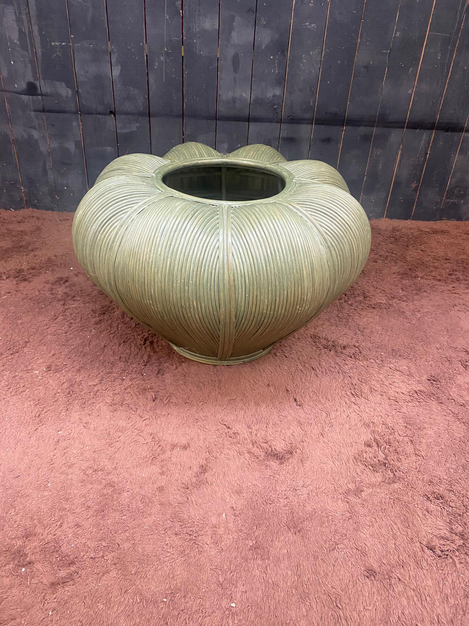 Large Bamboo and Rattan flowerpot , circa 1970 For Sale 5