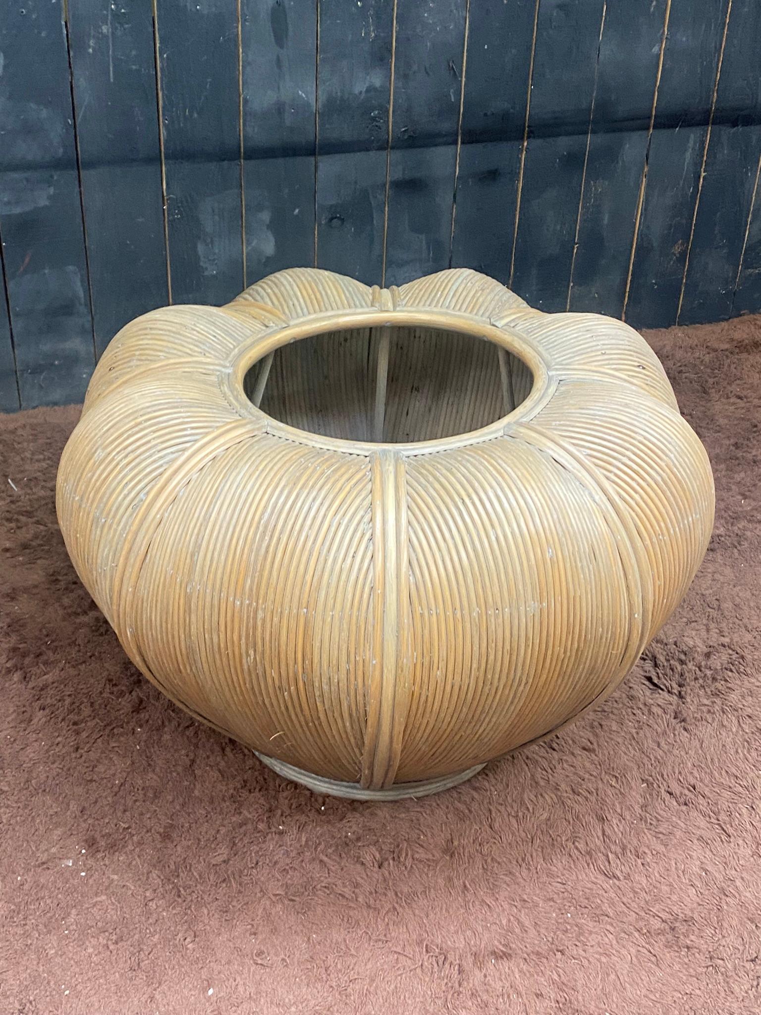 Mid-Century Modern Large Bamboo and Rattan flowerpot , circa 1970 For Sale