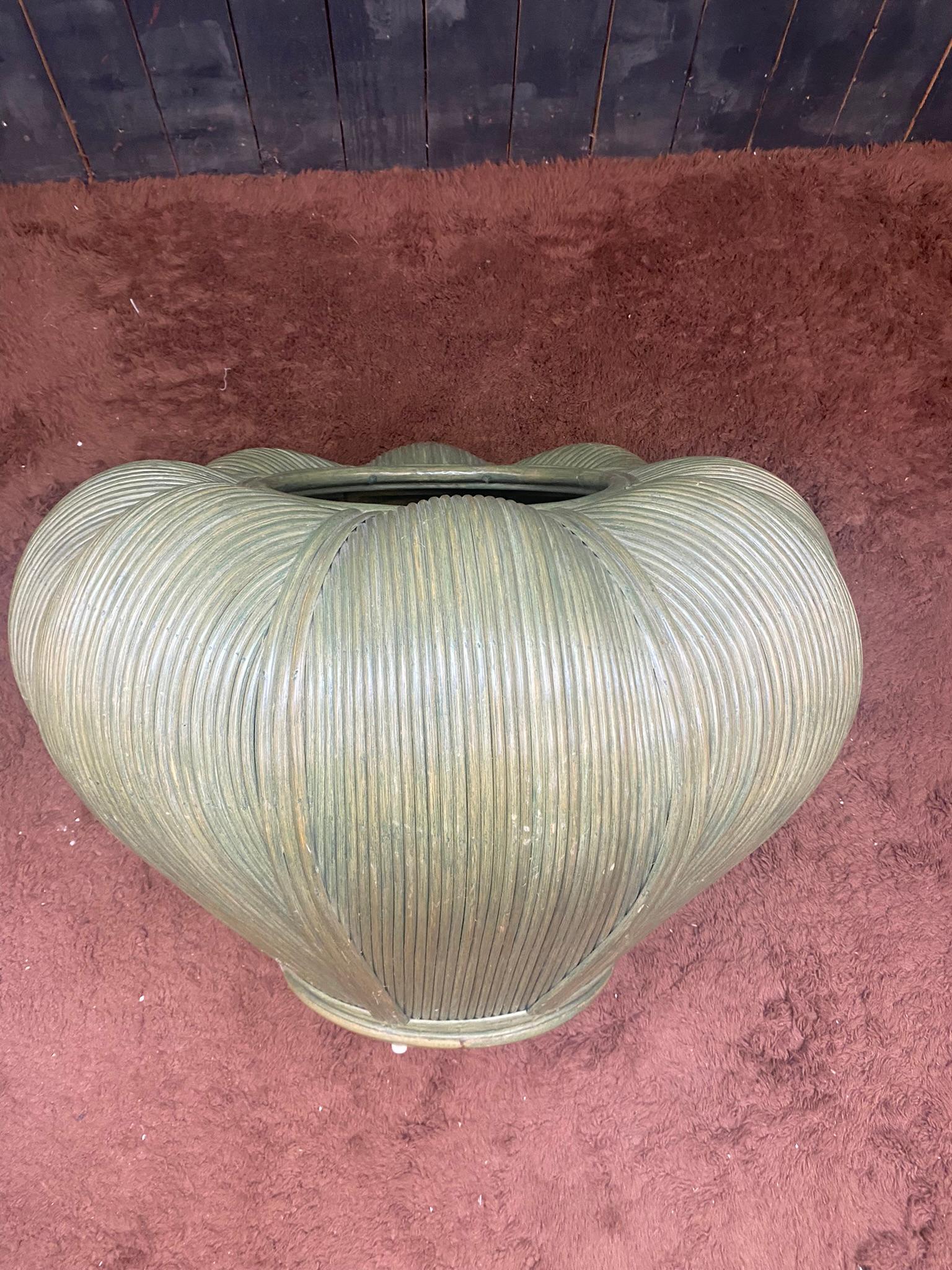 French Large Bamboo and Rattan flowerpot , circa 1970 For Sale