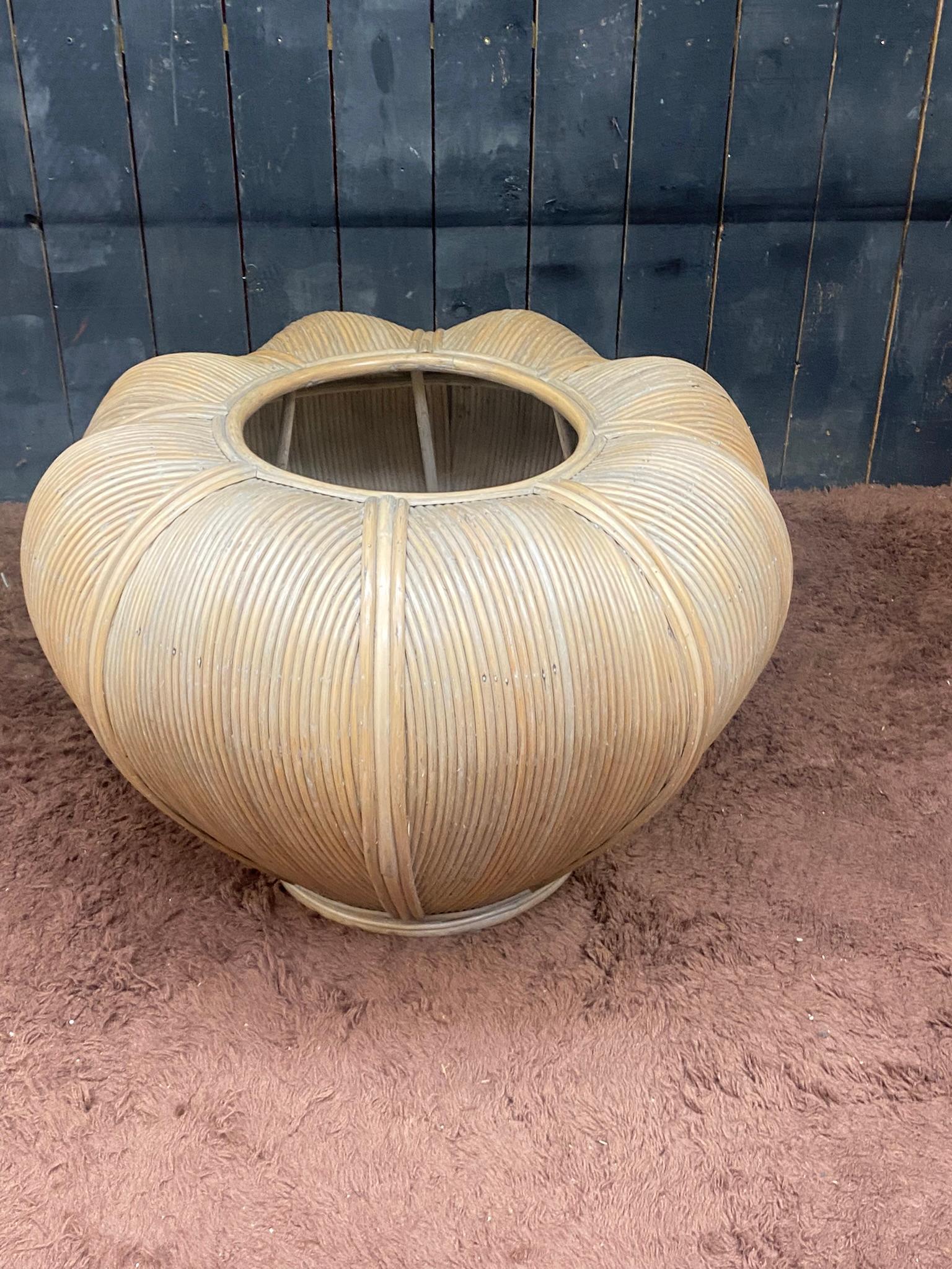 Late 20th Century Large Bamboo and Rattan flowerpot , circa 1970 For Sale
