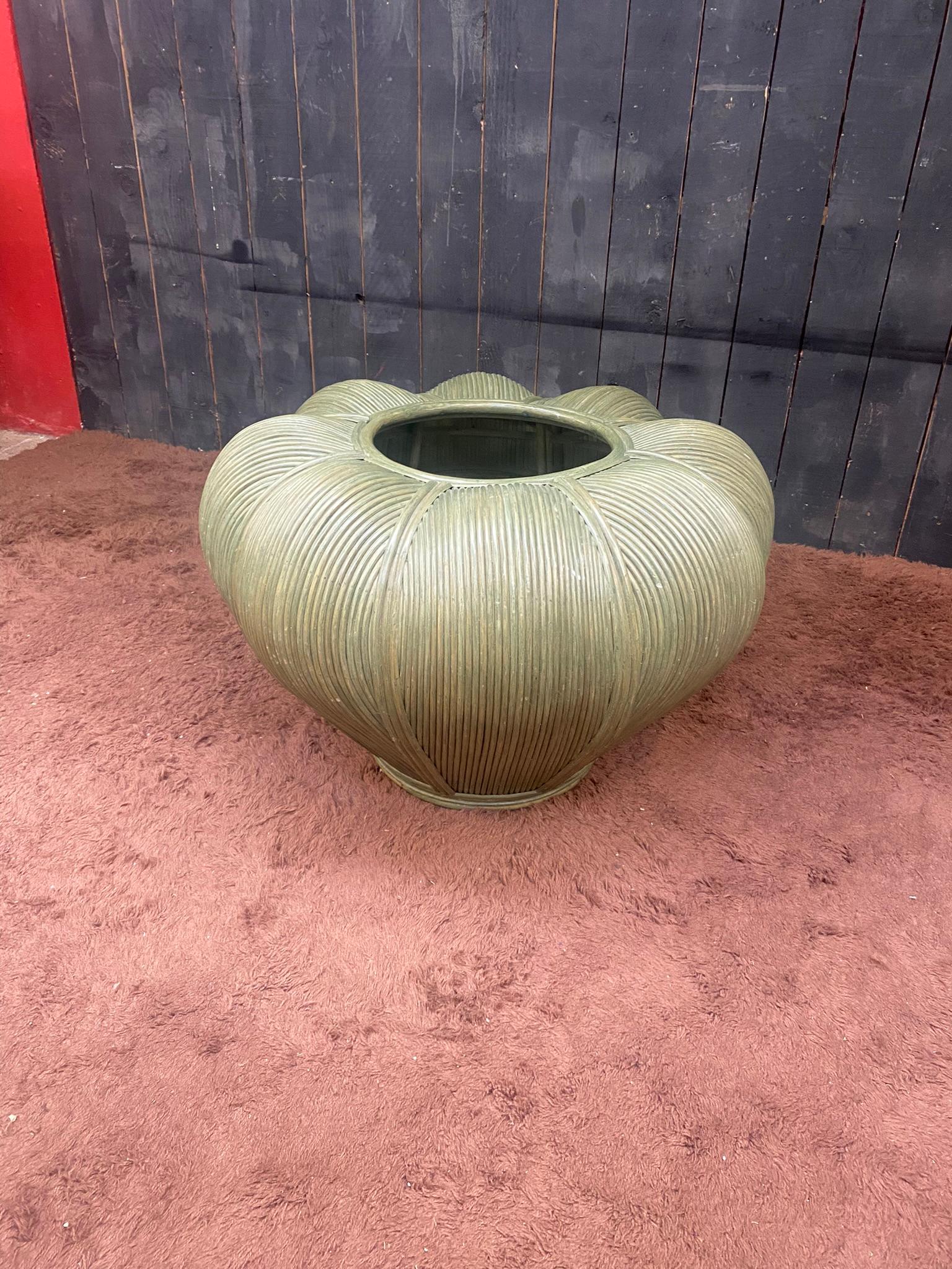 Large Bamboo and Rattan flowerpot , circa 1970 For Sale 2
