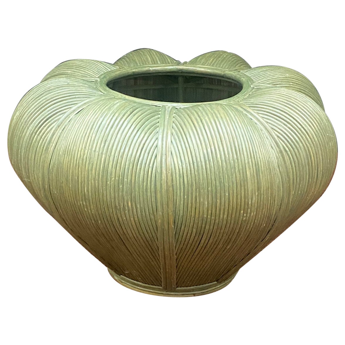 Large Bamboo and Rattan flowerpot , circa 1970