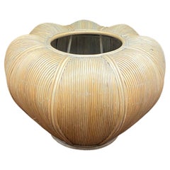 Vintage Large Bamboo and Rattan flowerpot , circa 1970