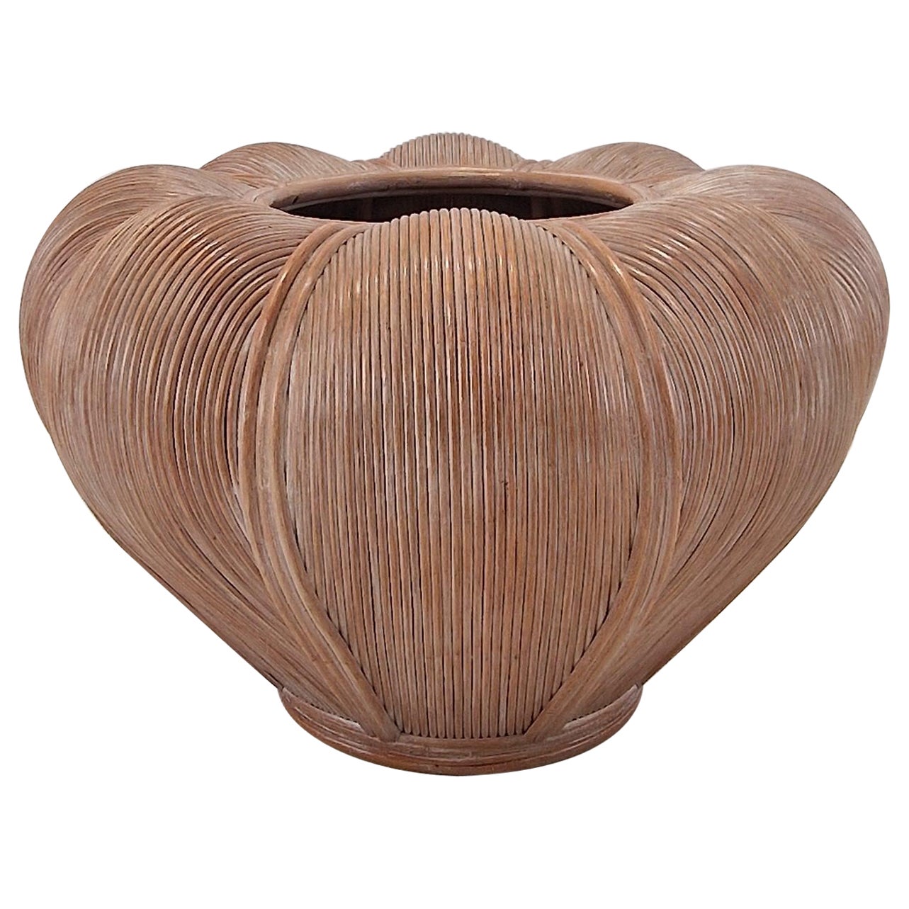 Large Bamboo and Rattan Flowerpot or Planter, France 1970's