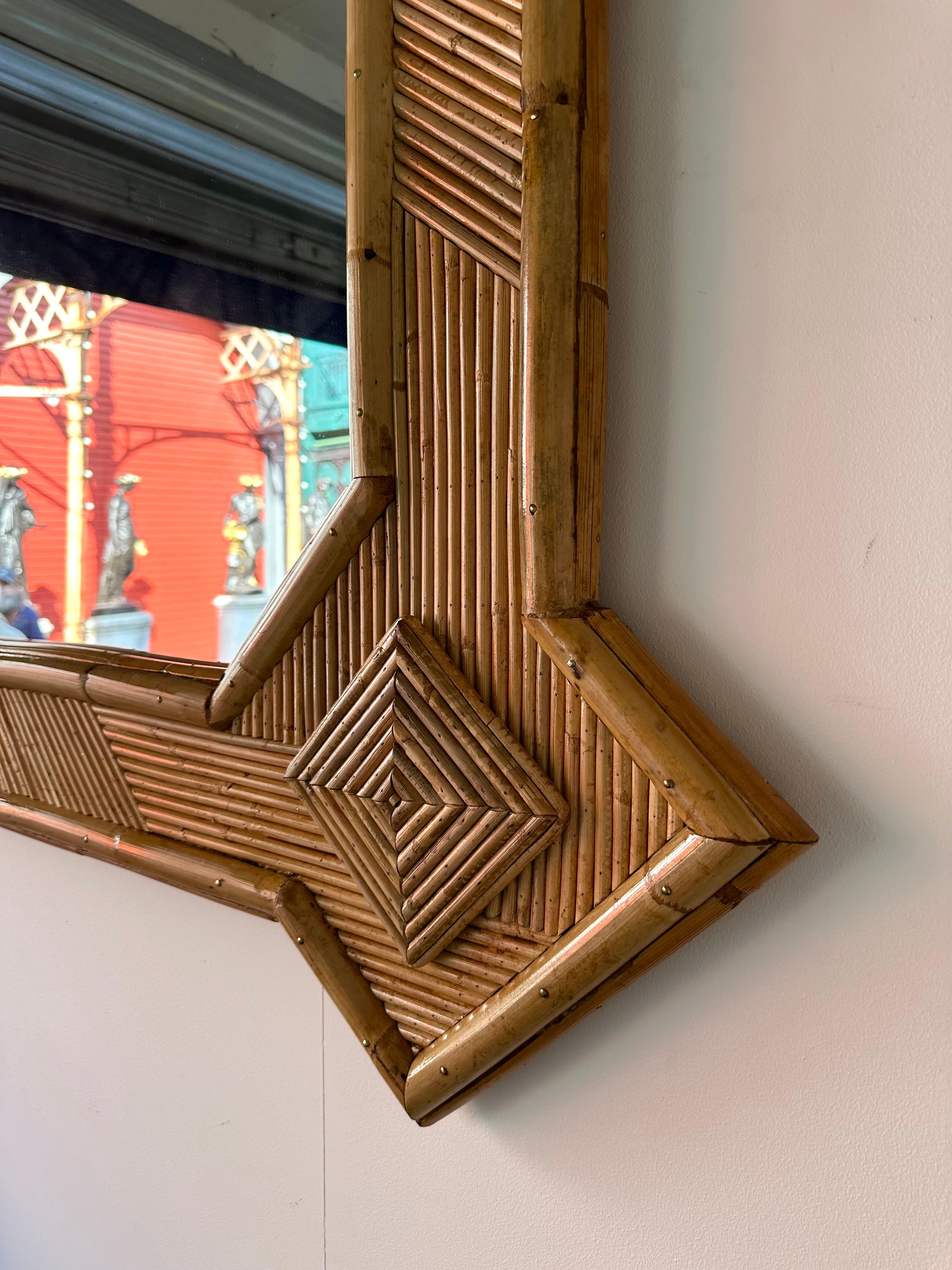 Large Bamboo and Rattan Mirror by Vivai Del Sud. Italy, 1970s For Sale 5