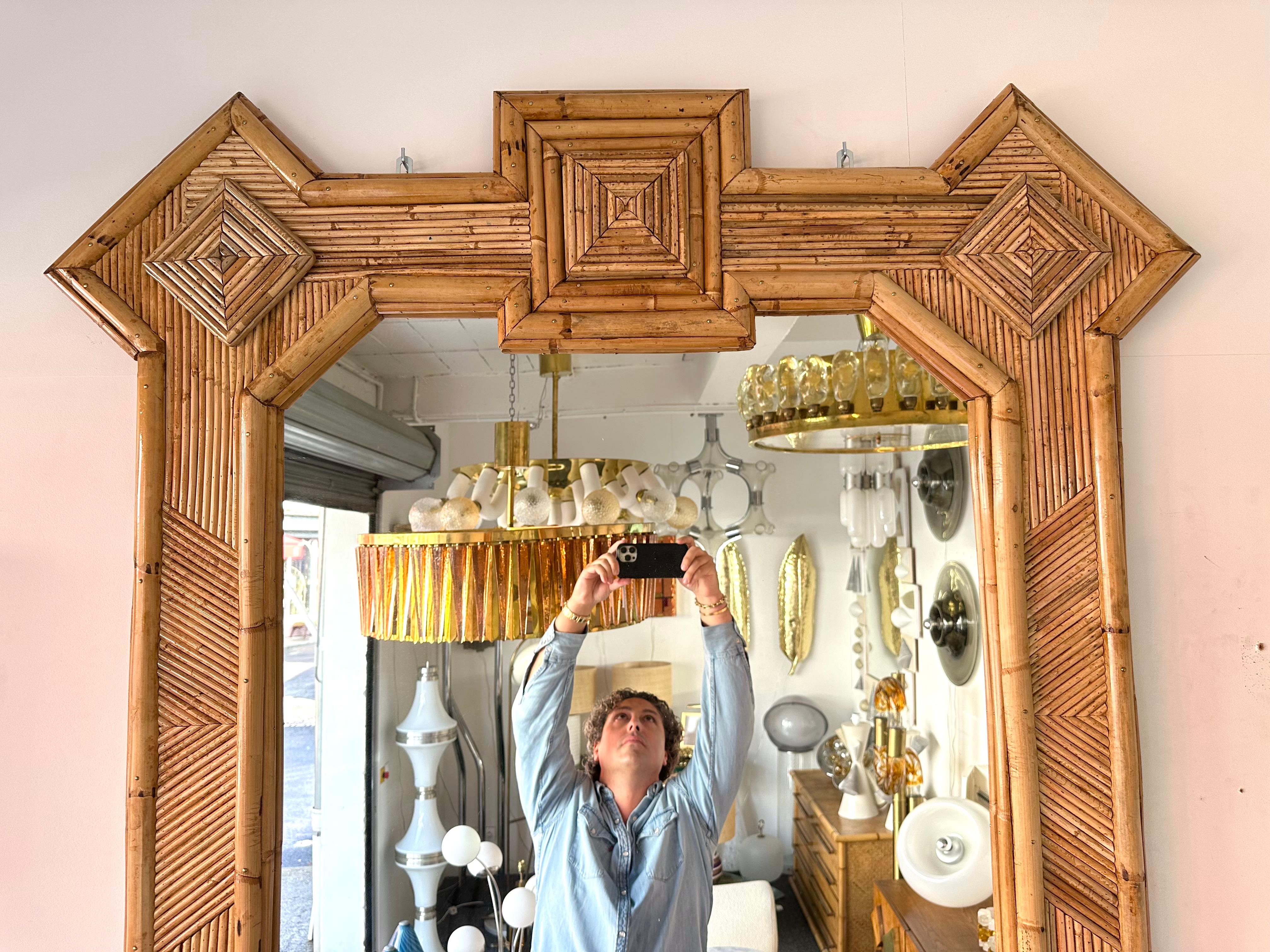 Large Bamboo and Rattan Mirror by Vivai Del Sud. Italy, 1970s For Sale 6