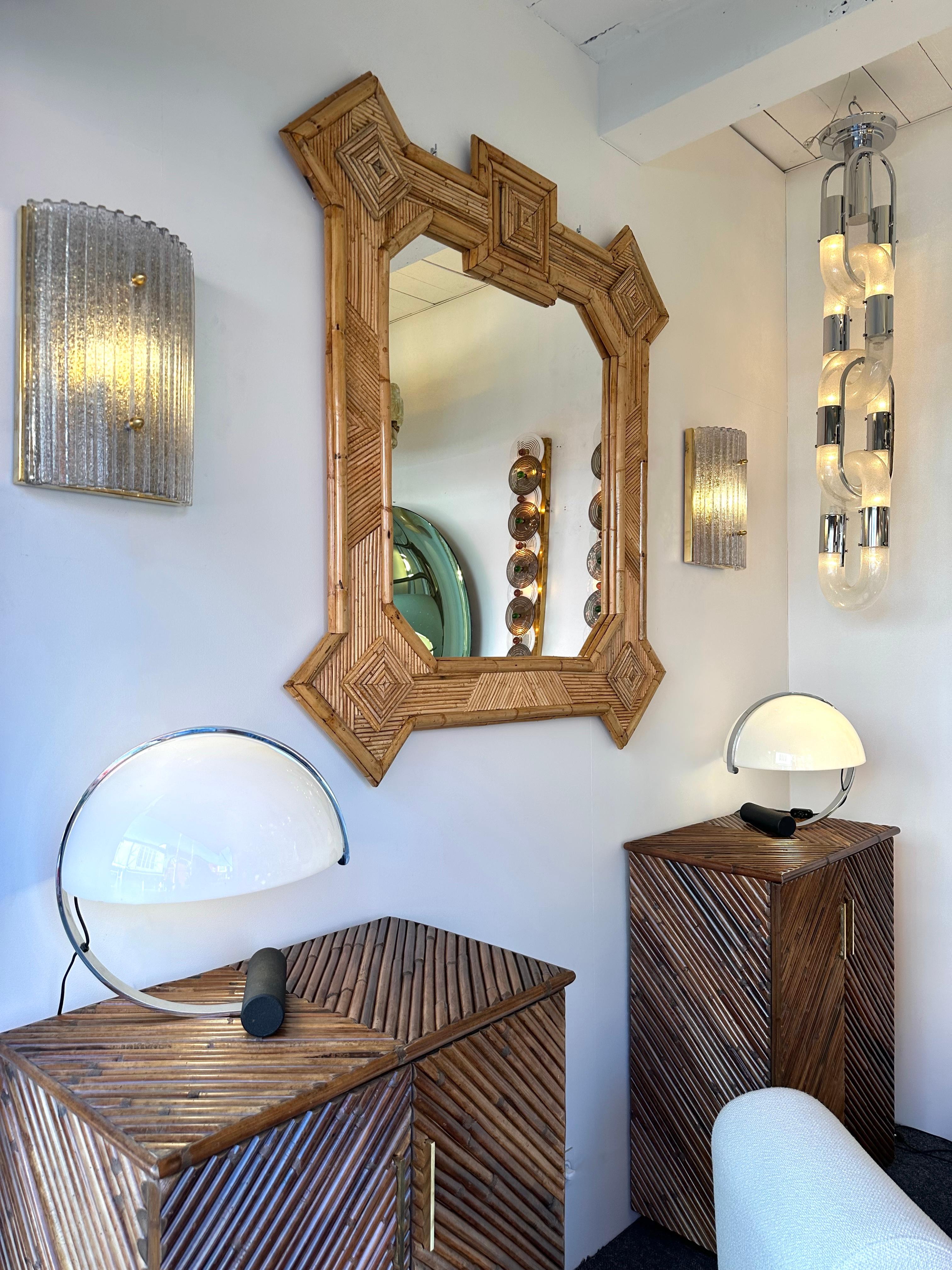 Large Bamboo and Rattan Mirror by Vivai Del Sud. Italy, 1970s For Sale 7