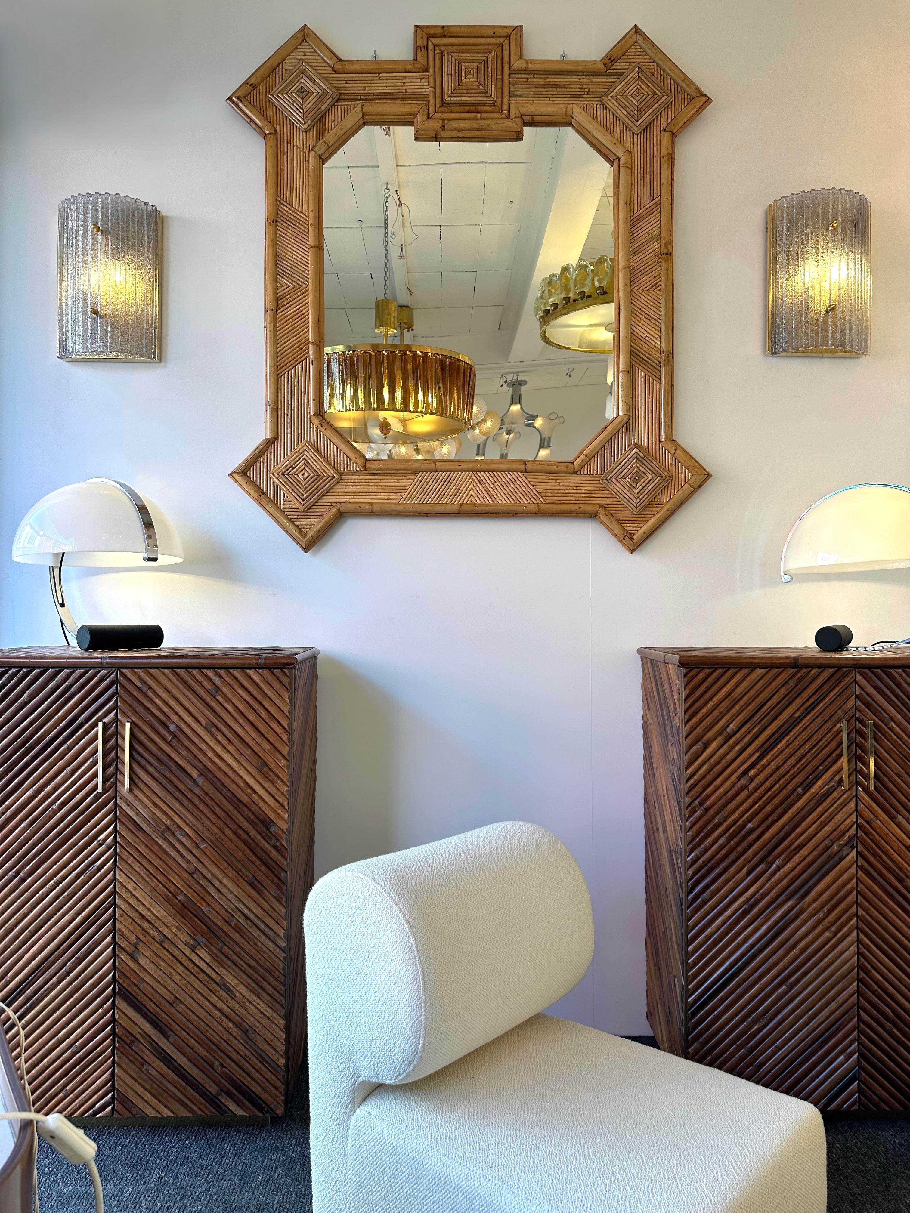 Mid-Century Modern Large Bamboo and Rattan Mirror by Vivai Del Sud. Italy, 1970s For Sale