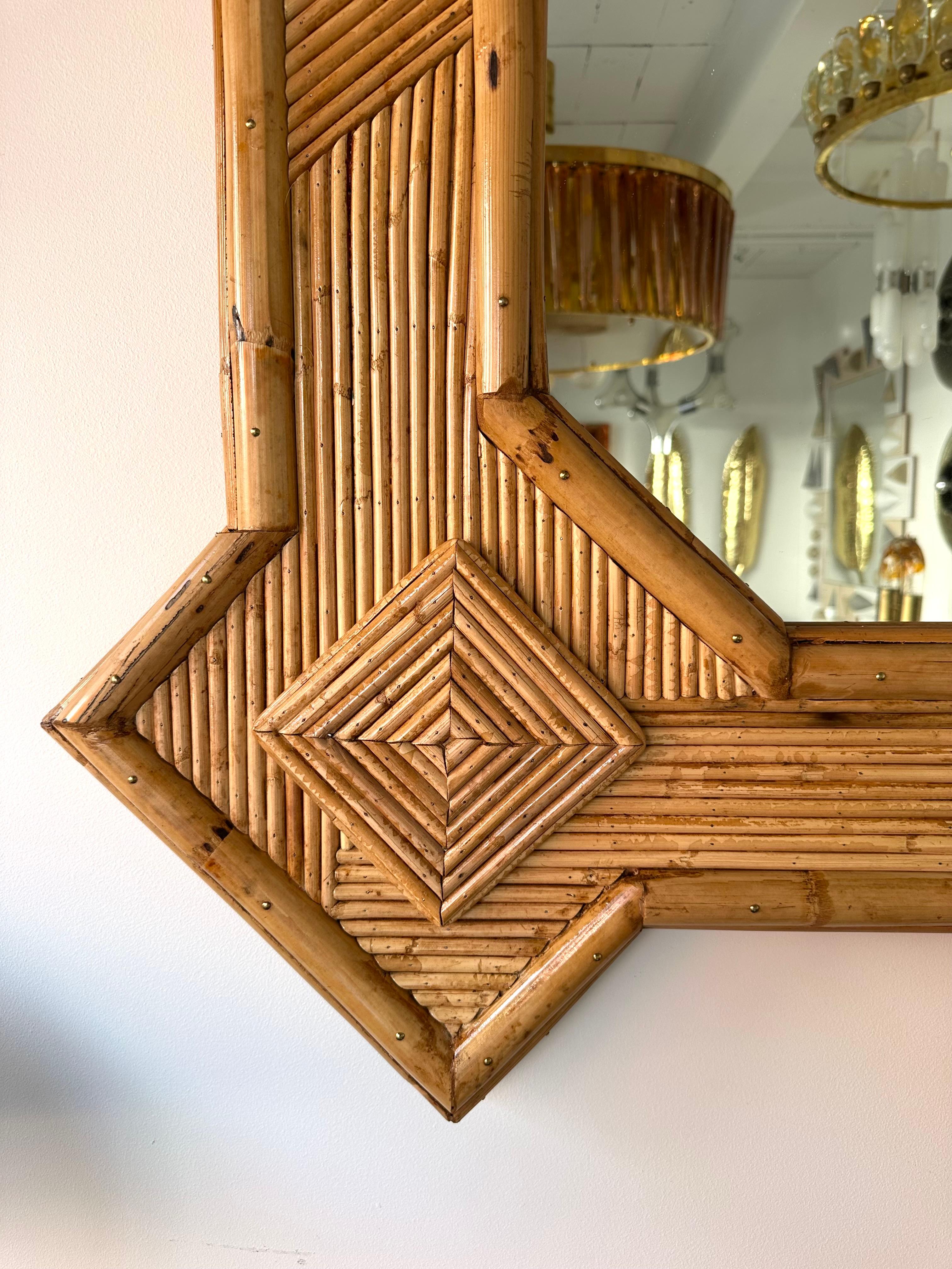 Large Bamboo and Rattan Mirror by Vivai Del Sud. Italy, 1970s In Good Condition For Sale In SAINT-OUEN, FR