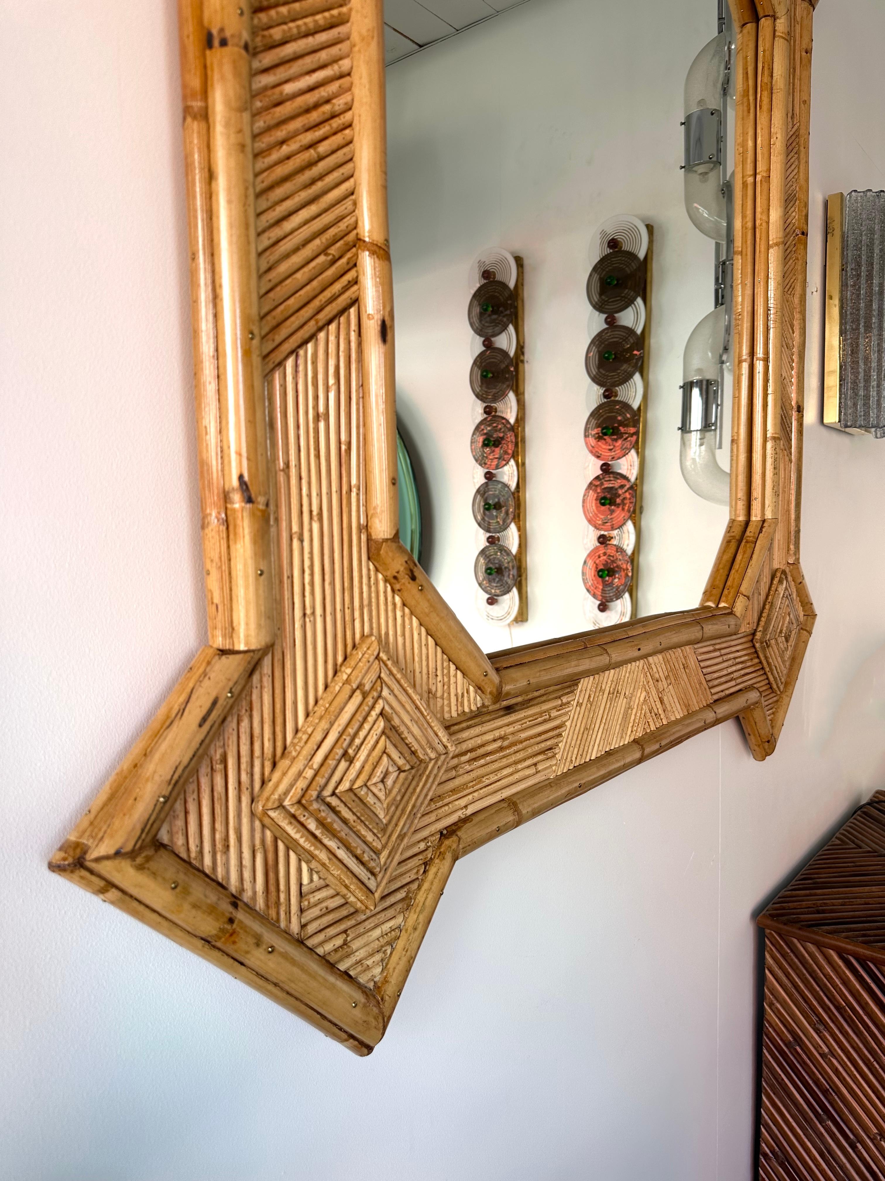 Late 20th Century Large Bamboo and Rattan Mirror by Vivai Del Sud. Italy, 1970s For Sale