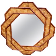 Large Bamboo and Rattan Mirror, circa 1970