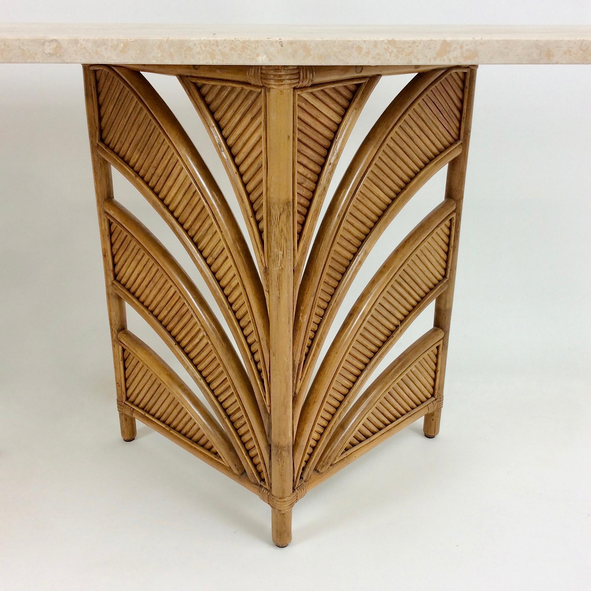 Large Bamboo and Travertine Console, circa 1970, Italy 4