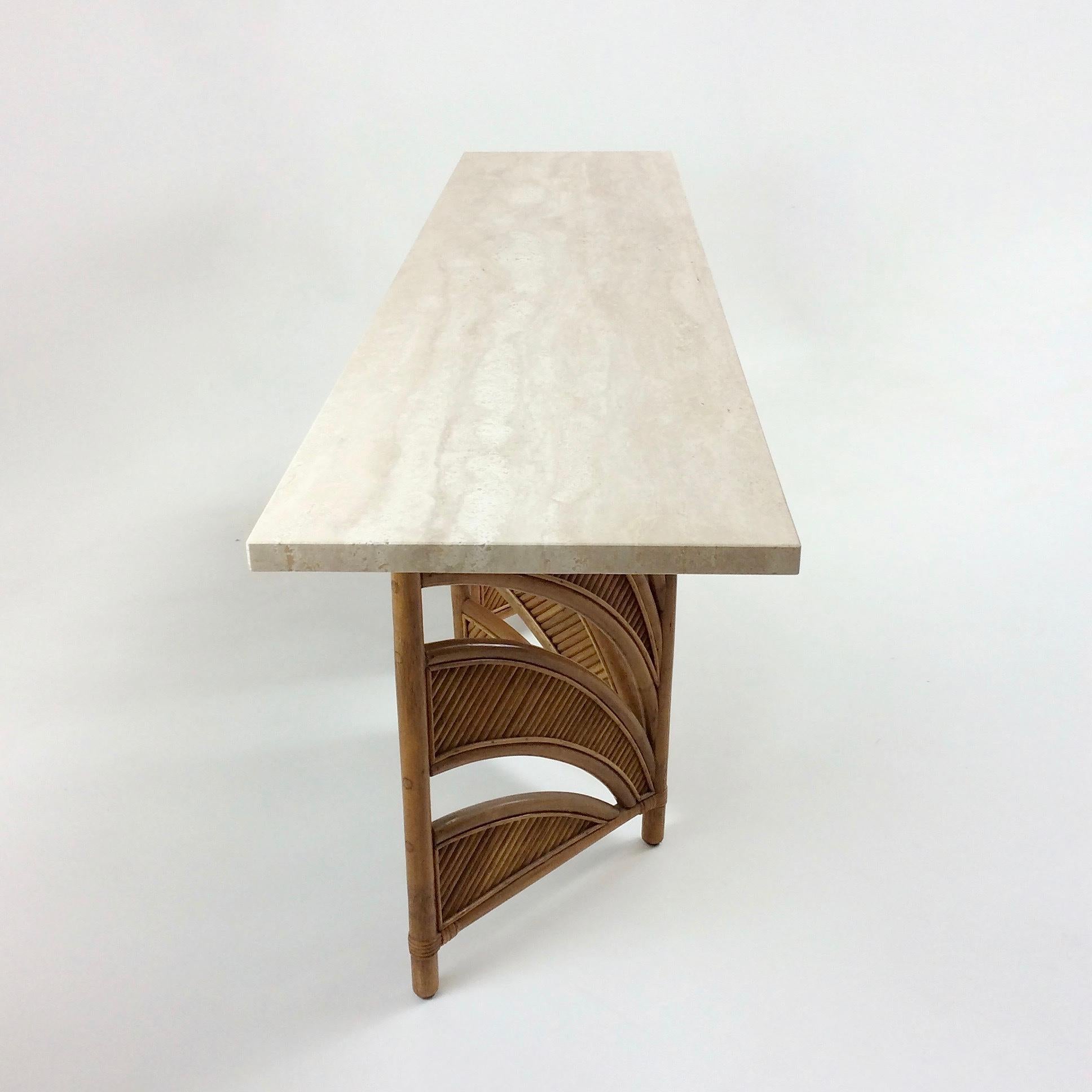 Large Bamboo and Travertine Console, circa 1970, Italy 5