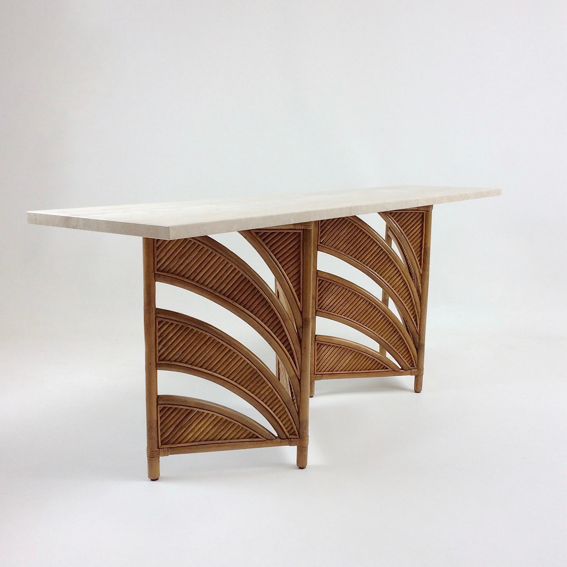 Large Bamboo and Travertine Console, circa 1970, Italy 7