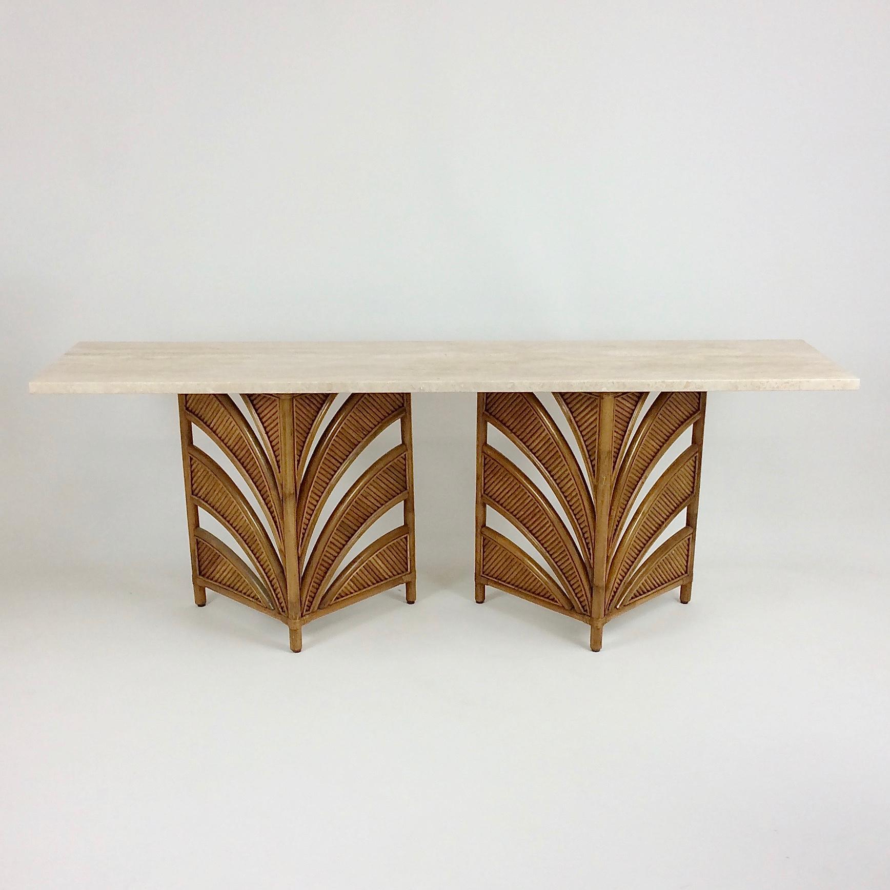 Mid-Century Modern Large Bamboo and Travertine Console, circa 1970, Italy