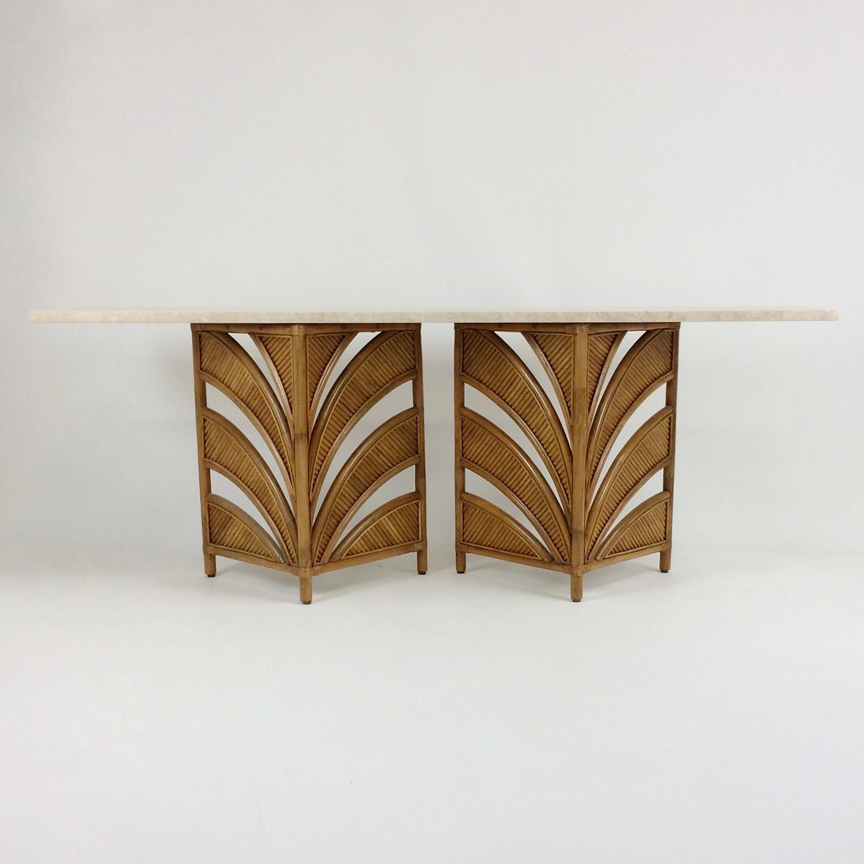 Late 20th Century Large Bamboo and Travertine Console, circa 1970, Italy