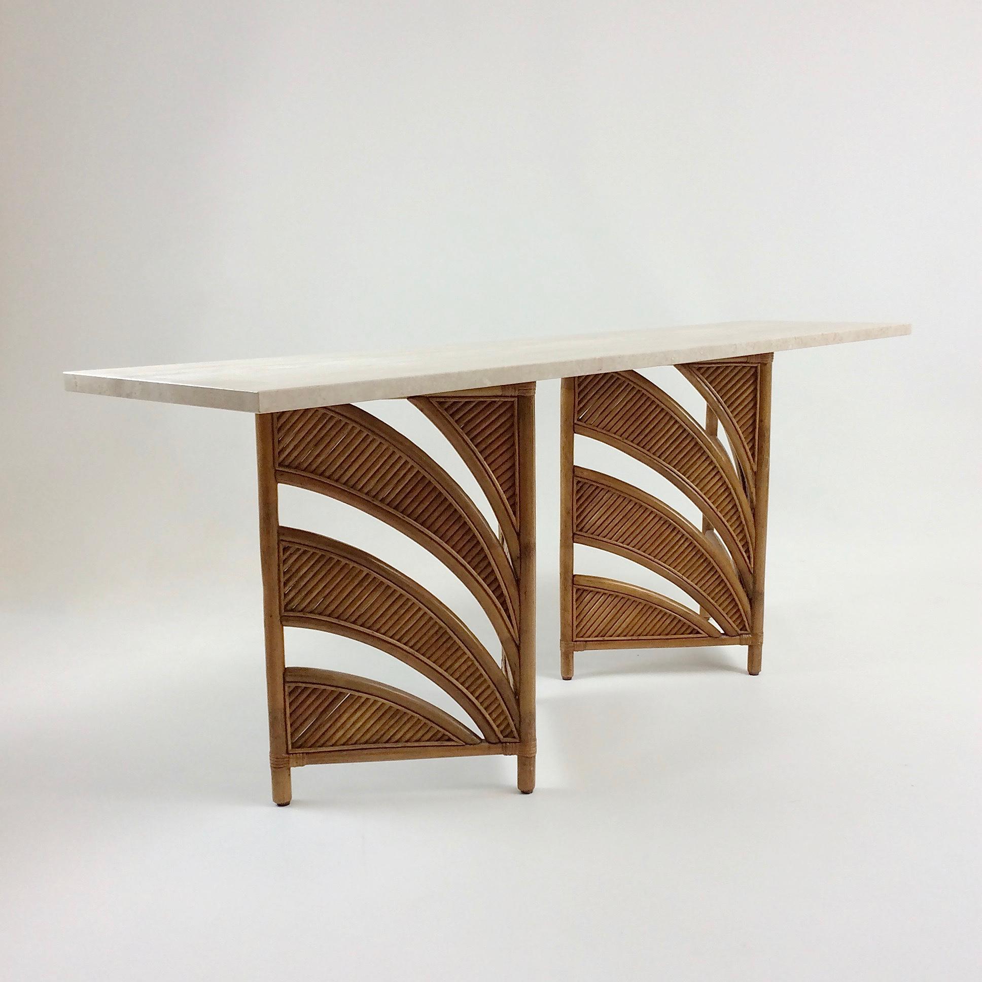 Large Bamboo and Travertine Console, circa 1970, Italy 1