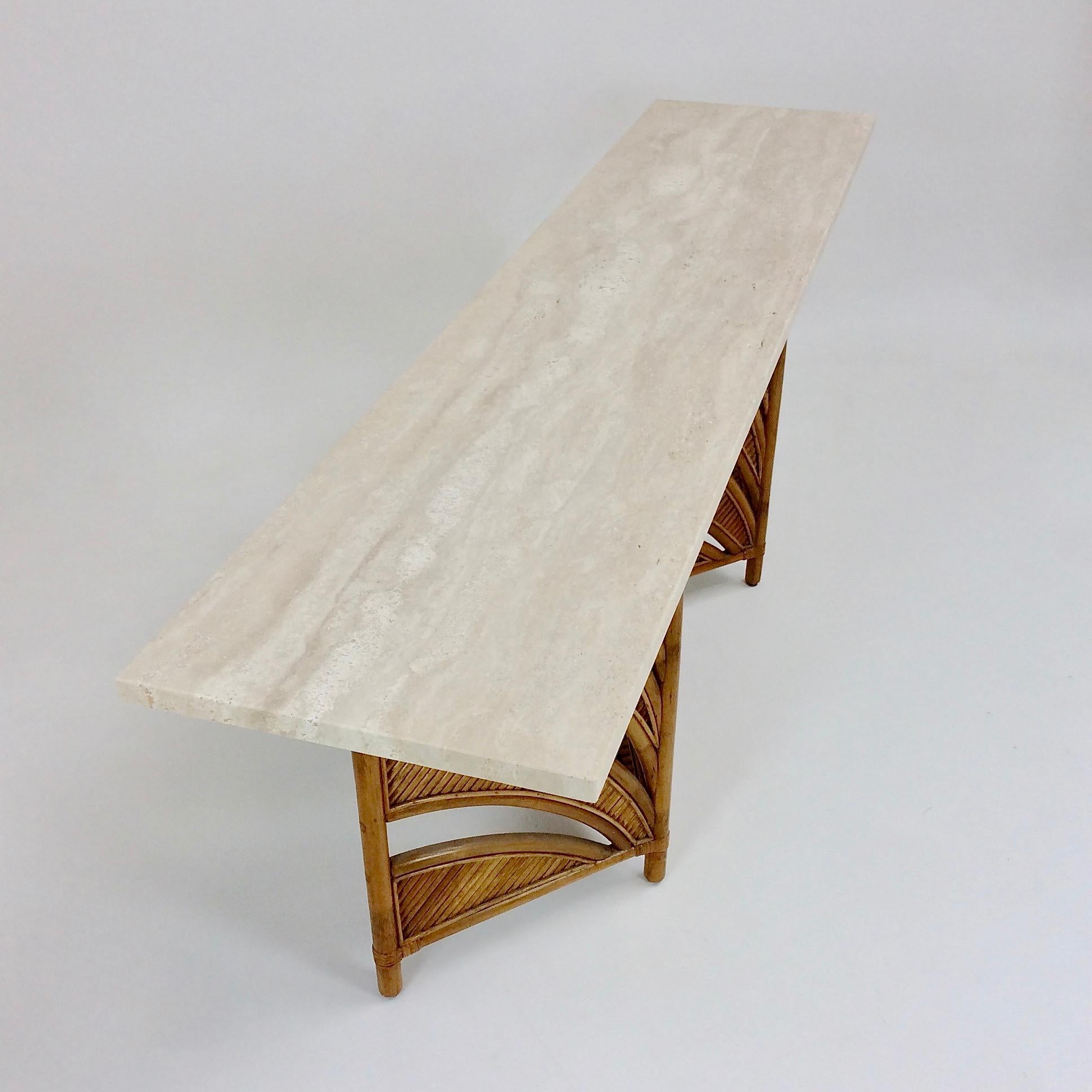 Large Bamboo and Travertine Console, circa 1970, Italy 2