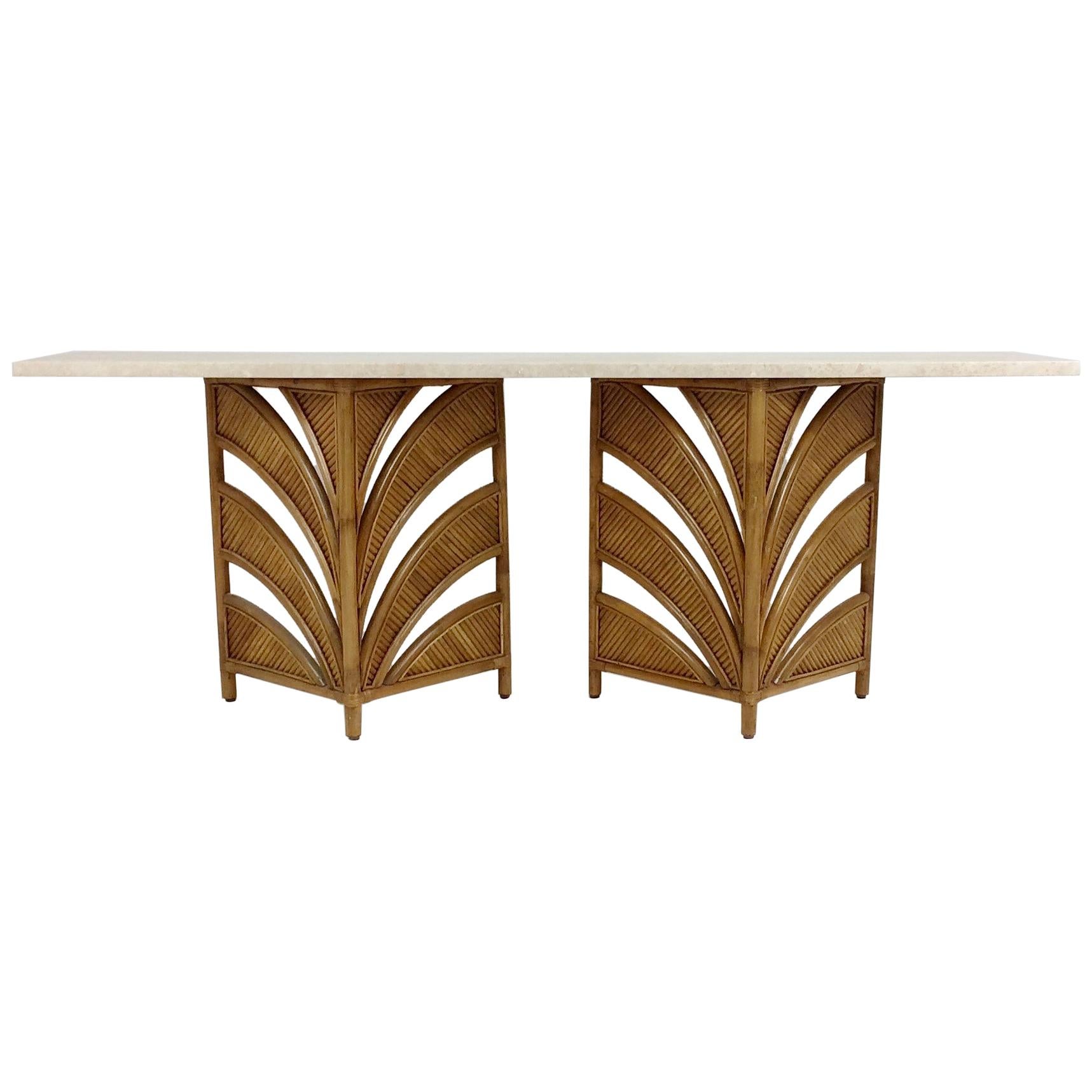 Large Bamboo and Travertine Console, circa 1970, Italy