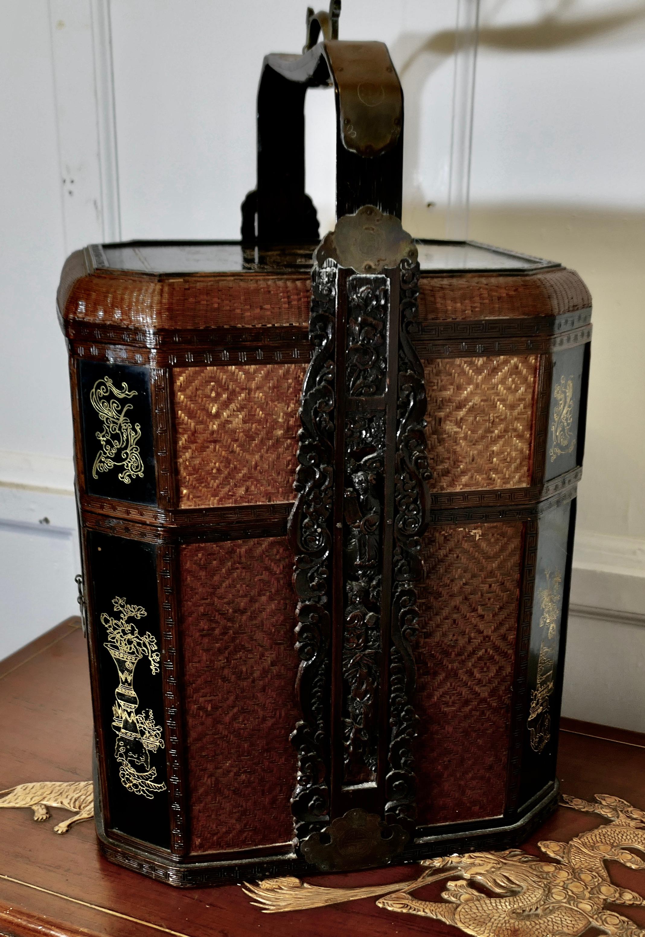 Chinoiserie Large Bamboo Chinese Wedding Basket   Large Bamboo Chinese Wedding Basket For Sale