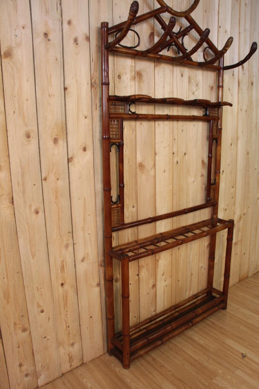 Bois Grand porte-manteau en bambou Fin du 19e siècle en vente