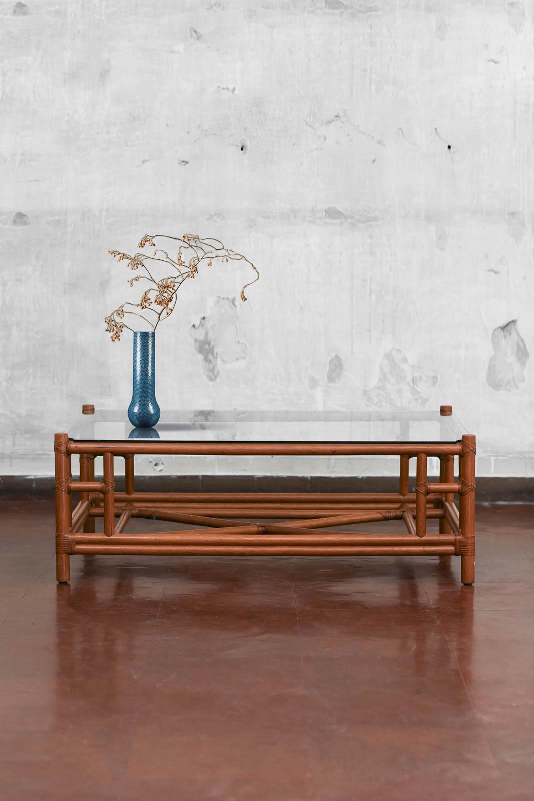 italien Grande table basse en bambou, 1980 en vente