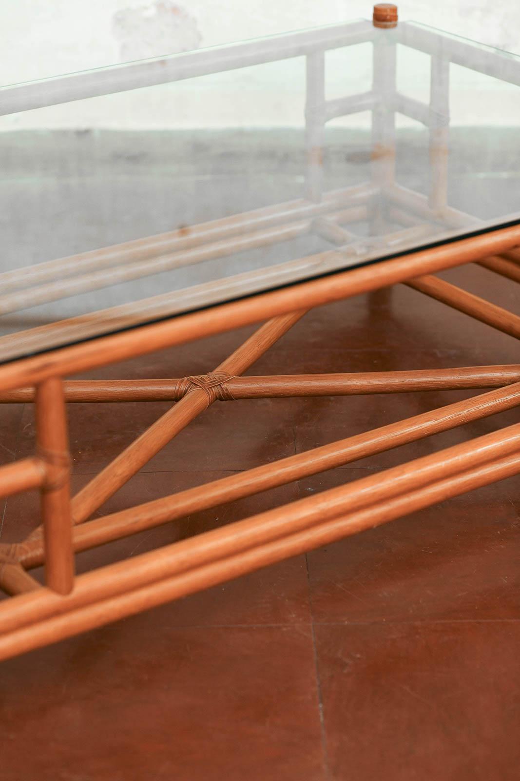 Fin du 20e siècle Grande table basse en bambou, 1980 en vente
