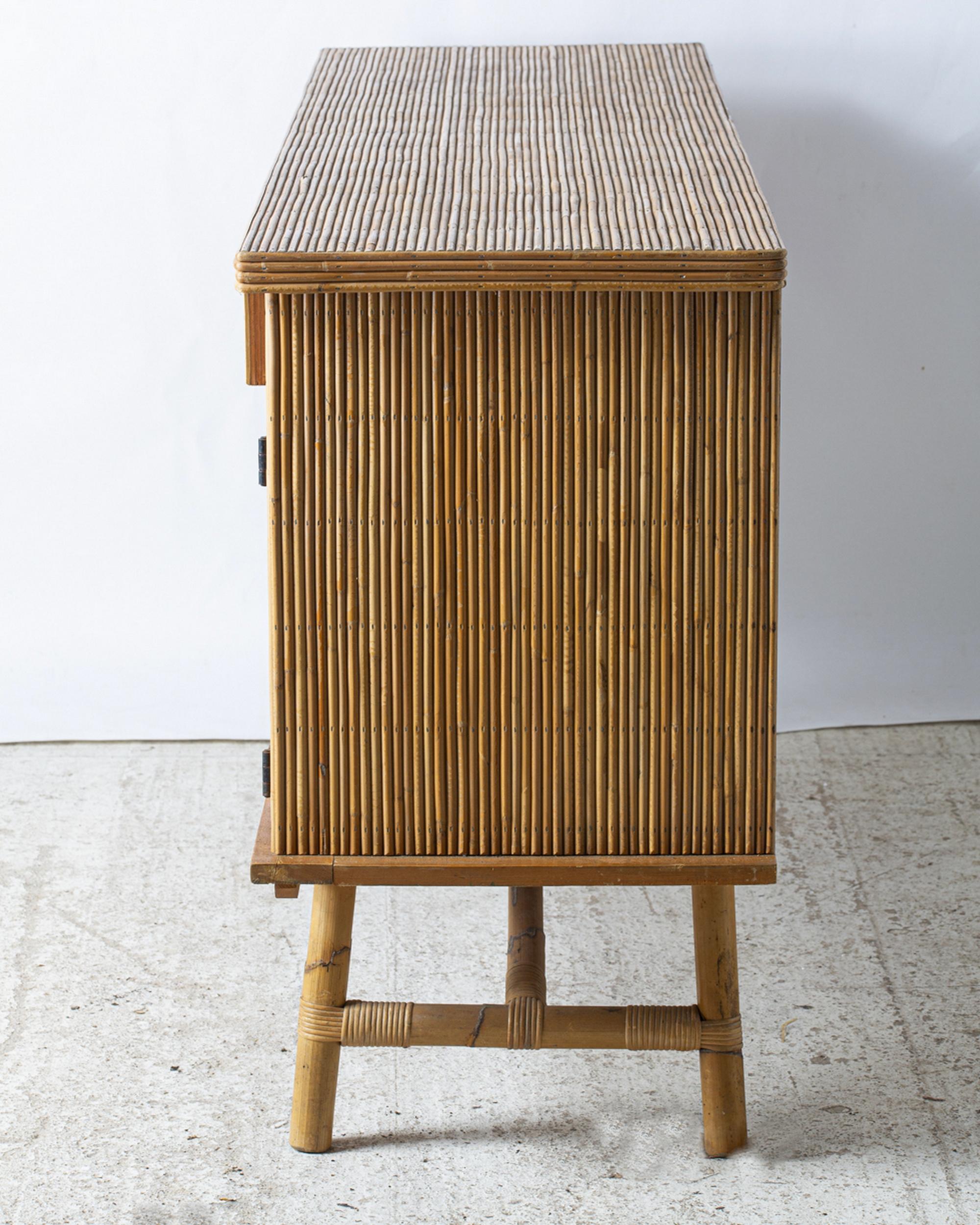 Mid-Century Modern Large bamboo enfilade, in the style of Audoux-Minnet, France, circa 1960 For Sale