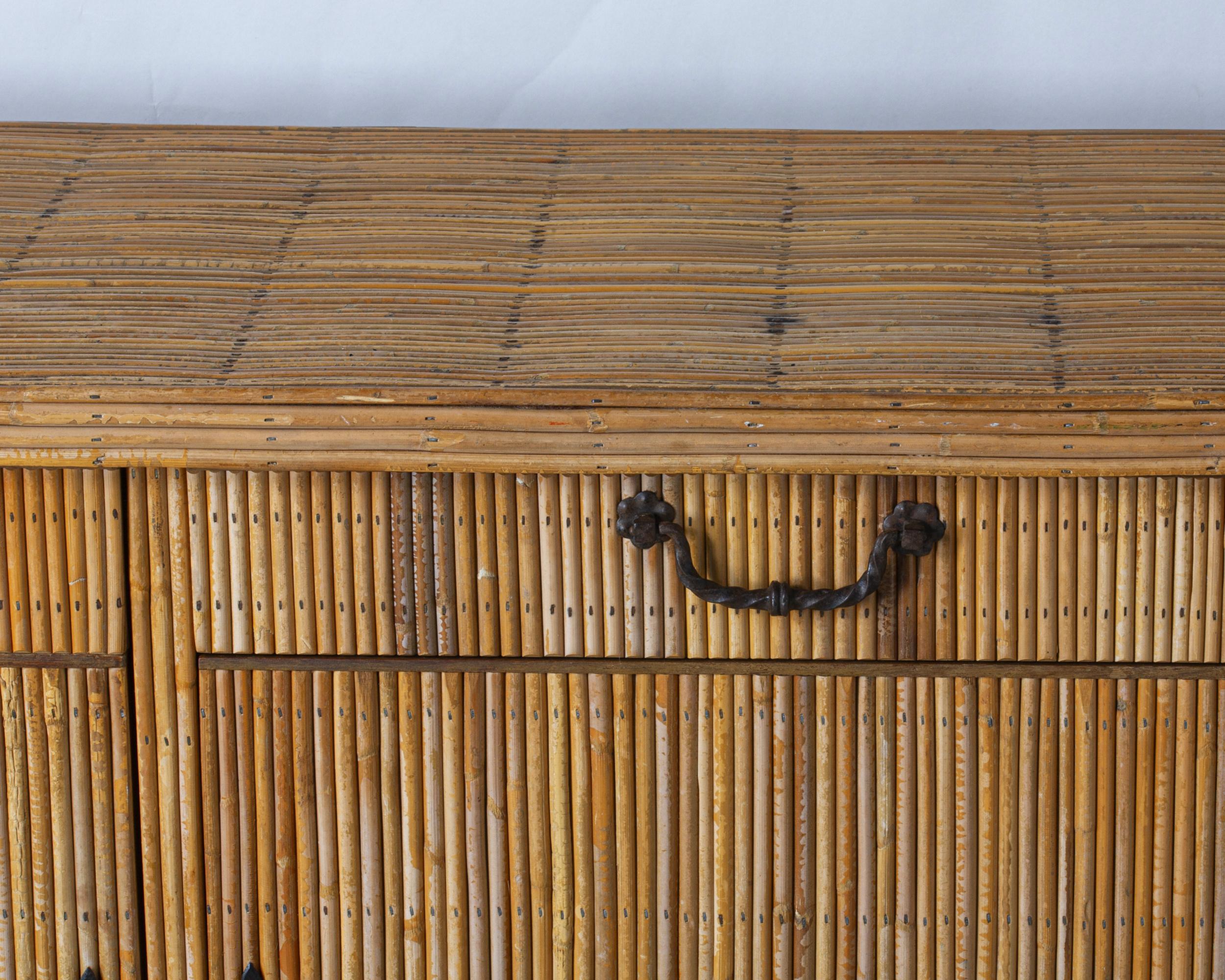 French Large bamboo enfilade, in the style of Audoux-Minnet, France, circa 1960 For Sale