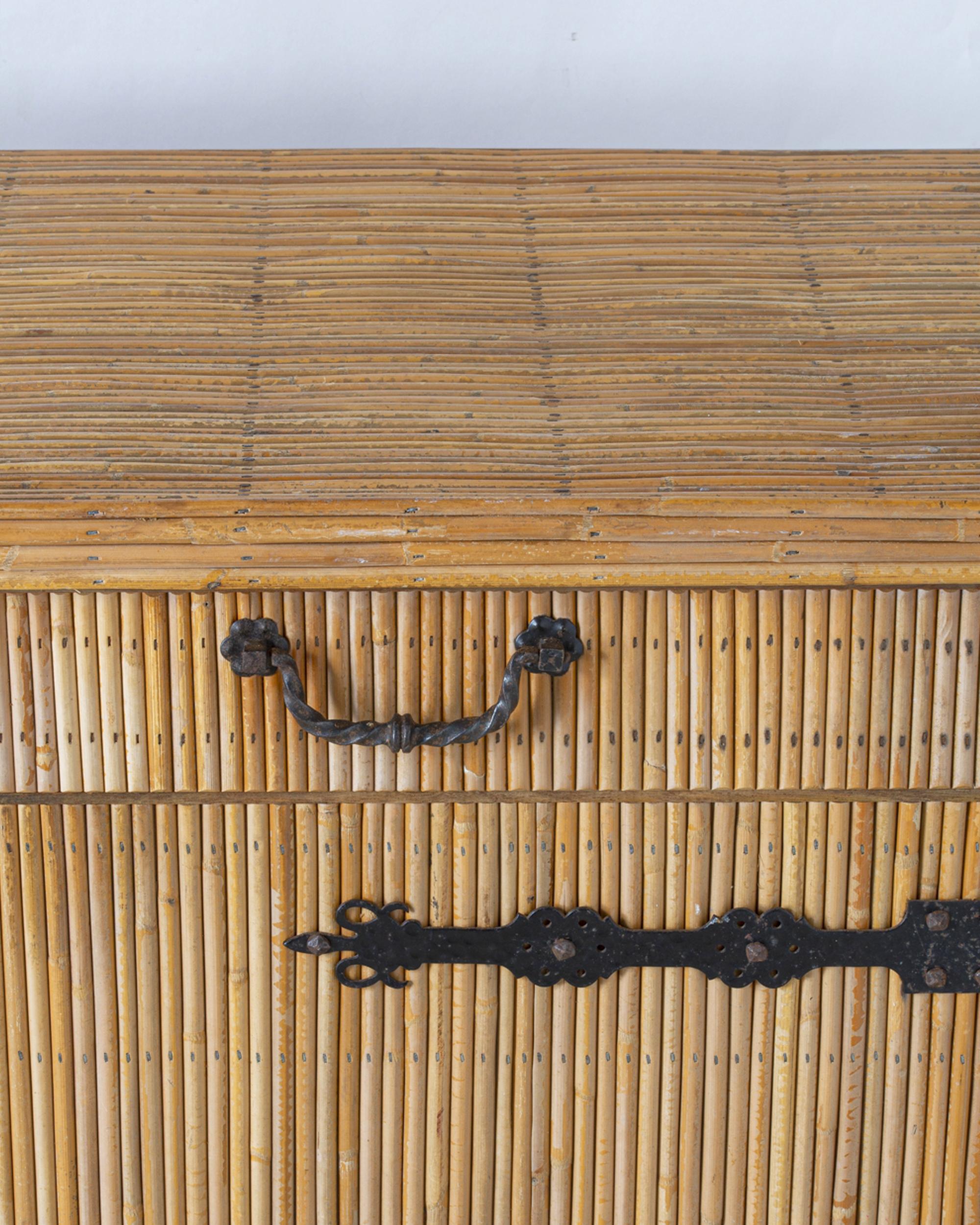 Large bamboo enfilade, in the style of Audoux-Minnet, France, circa 1960 For Sale 1