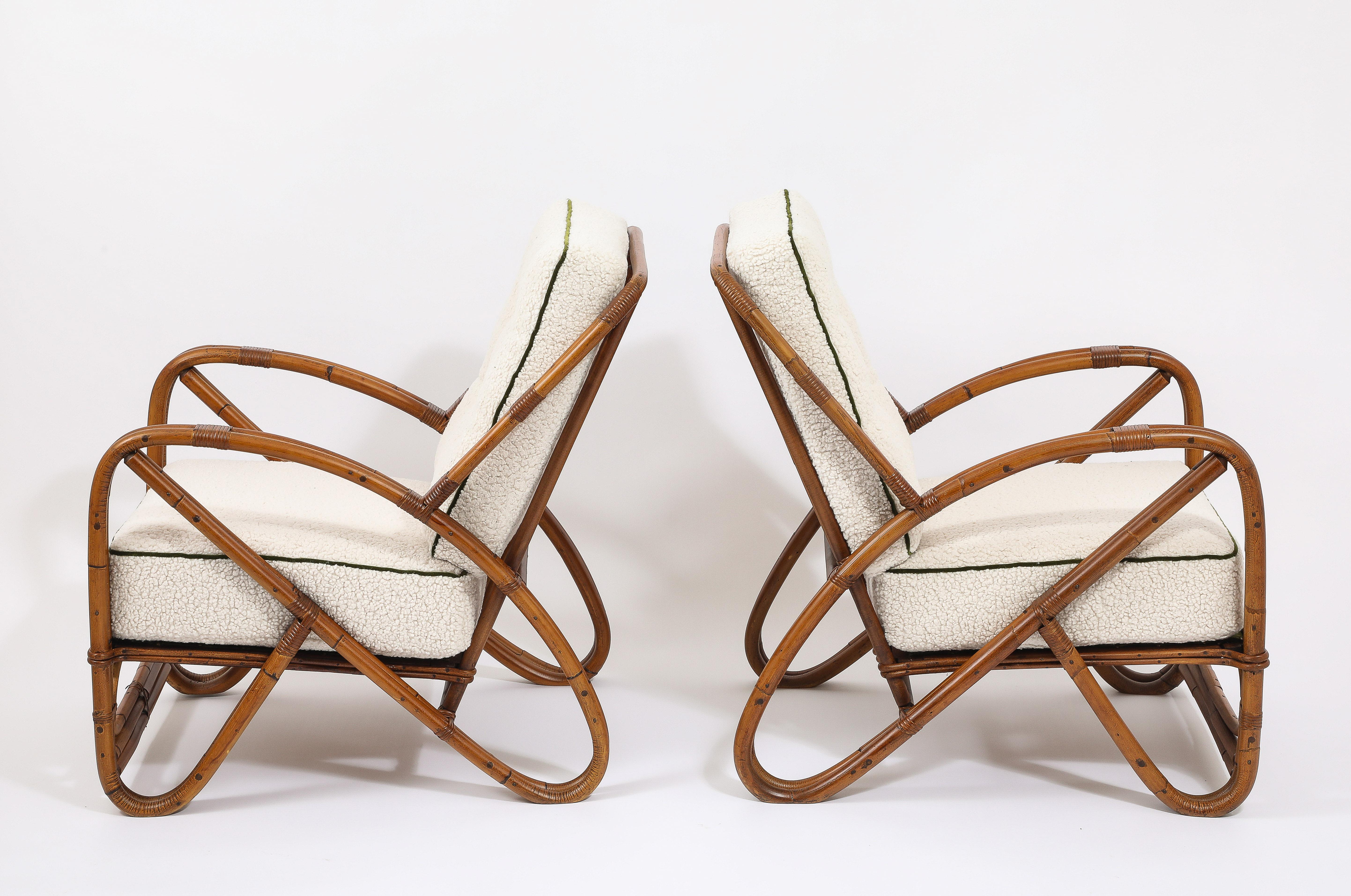 Faux Fur Large Bamboo Loungers, Paul Frankl. USA 1950's For Sale
