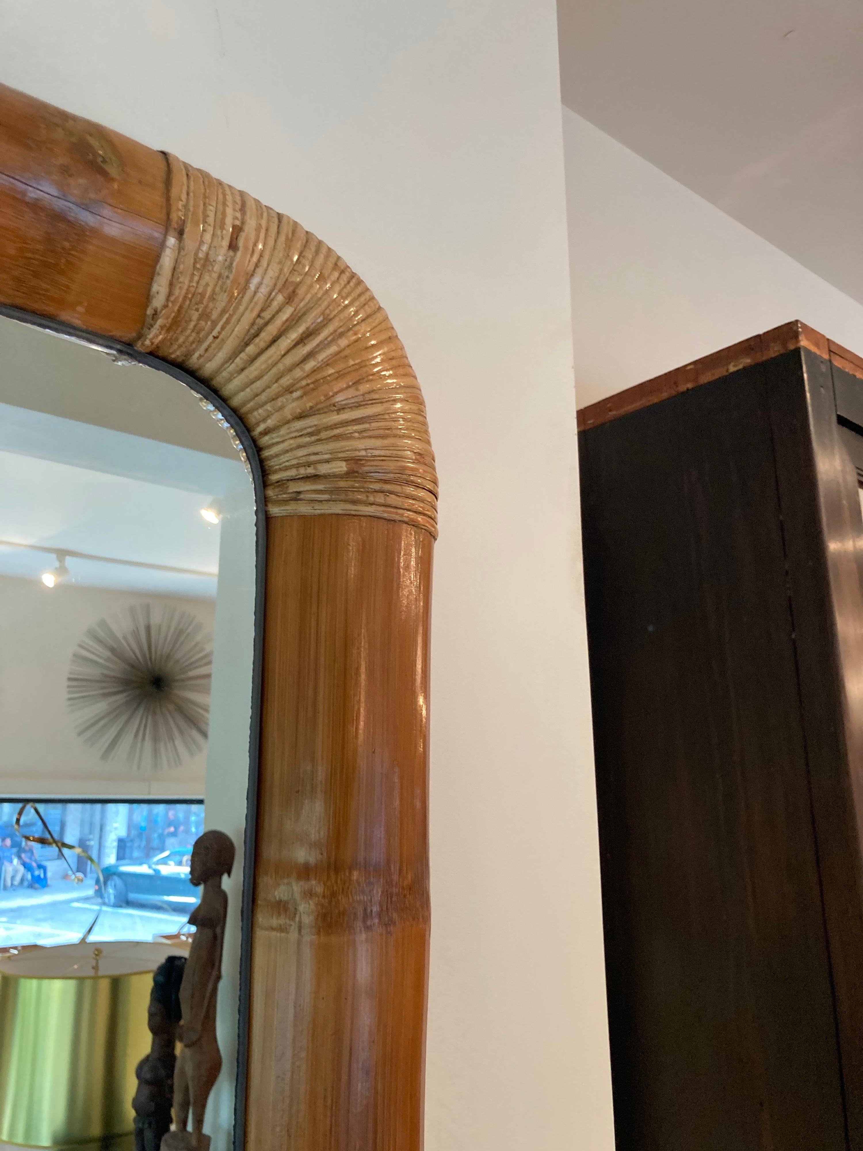 Large Bamboo Mirror In Good Condition In East Hampton, NY