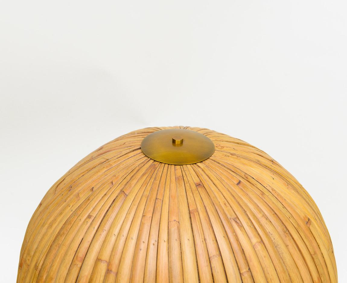 Vietnamese Gabriella Crespi Style Large Bamboo Pair of Table Lamps with Blue Lacquer Bases For Sale