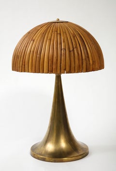 Pareja de lámparas de mesa grandes de bambú con bases de latón