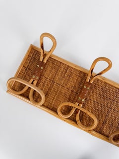 Large Bamboo, Rattan and Woven Cane Wall Coat Rack, Italy, 70s